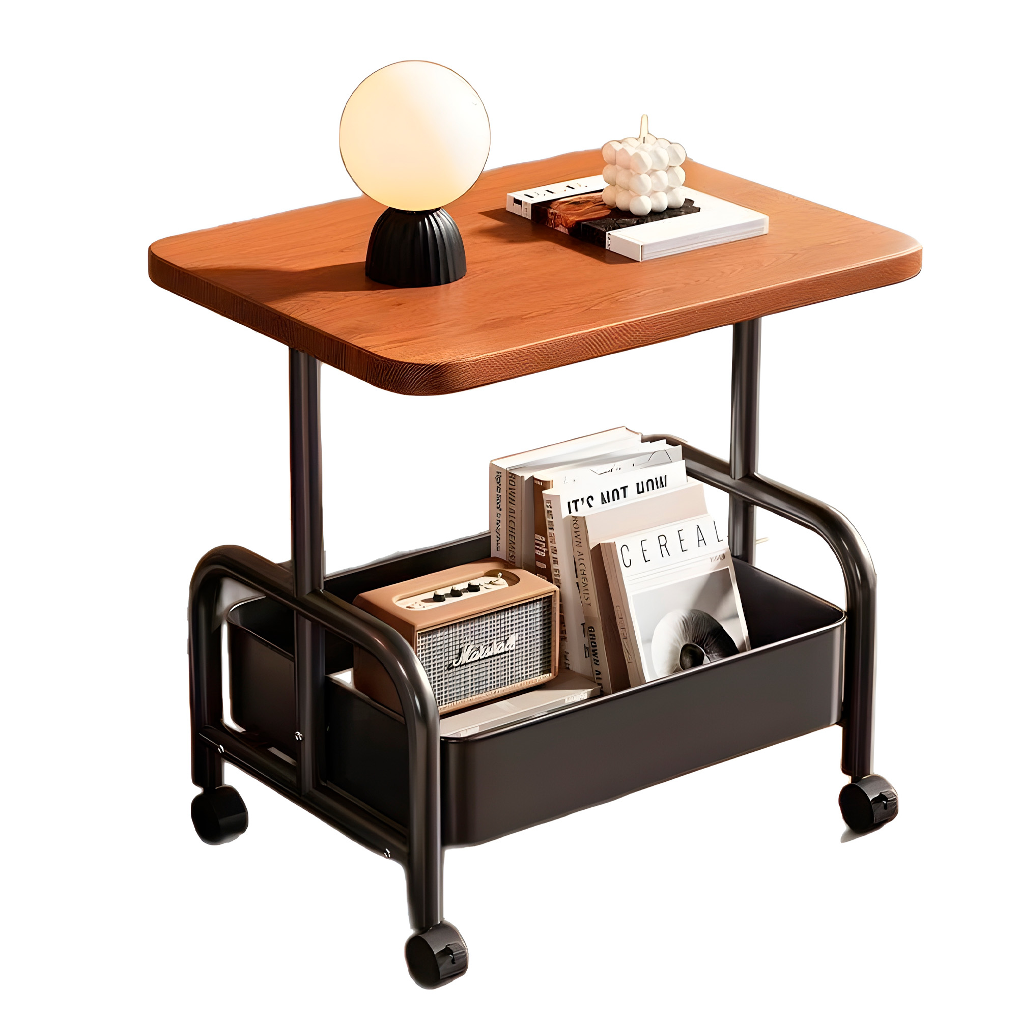 Carrito 2 Niveles Rodante Almacenamiento Tablero Madera 3