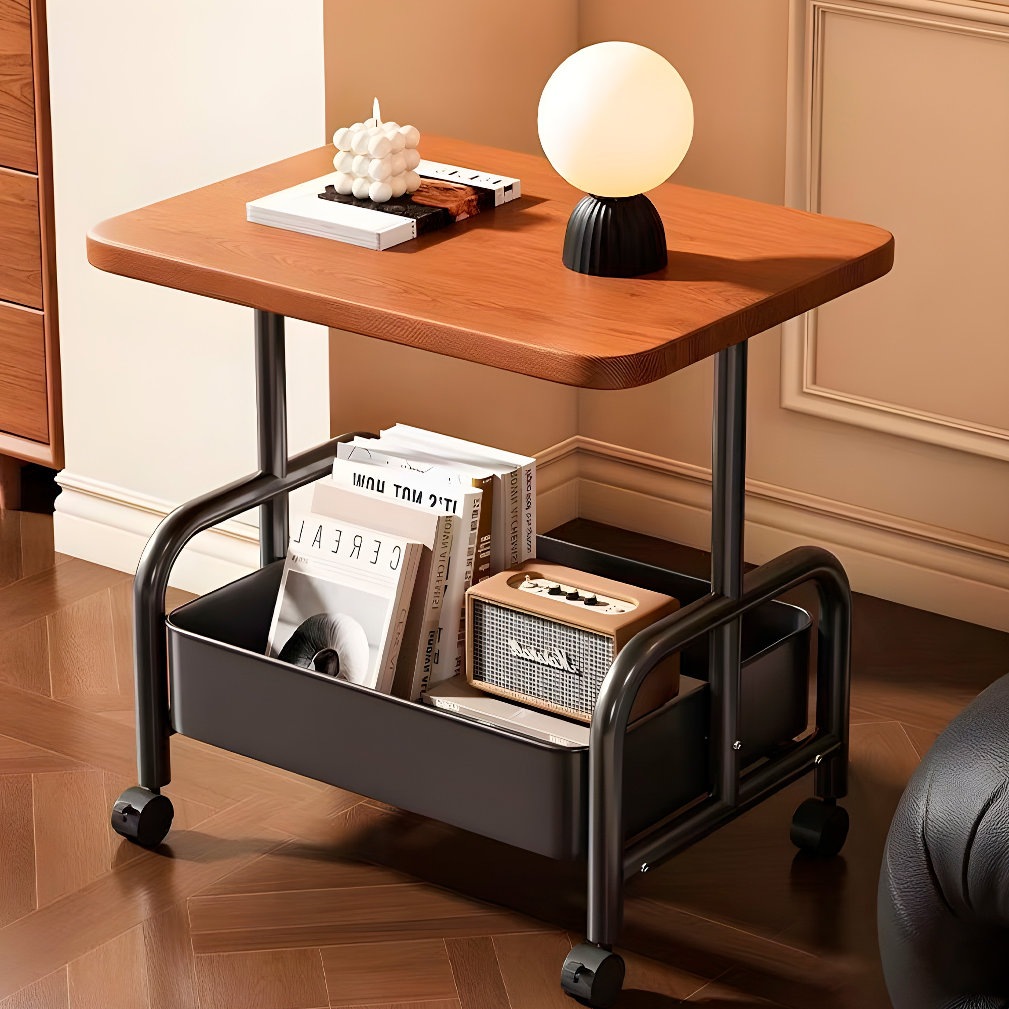 Carrito 2 Niveles Rodante Almacenamiento Tablero Madera 5