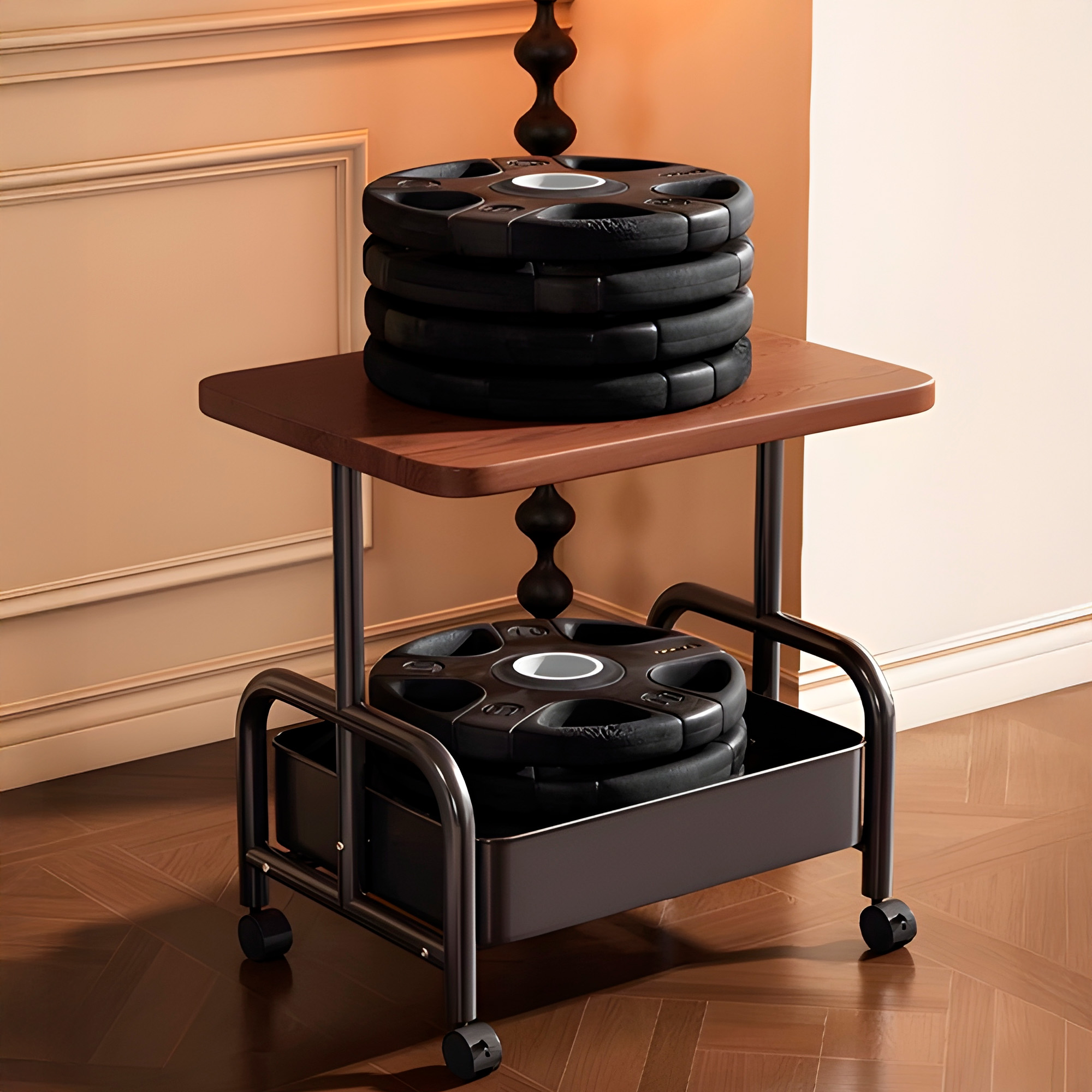 Carrito 2 Niveles Rodante Almacenamiento Tablero Madera 6