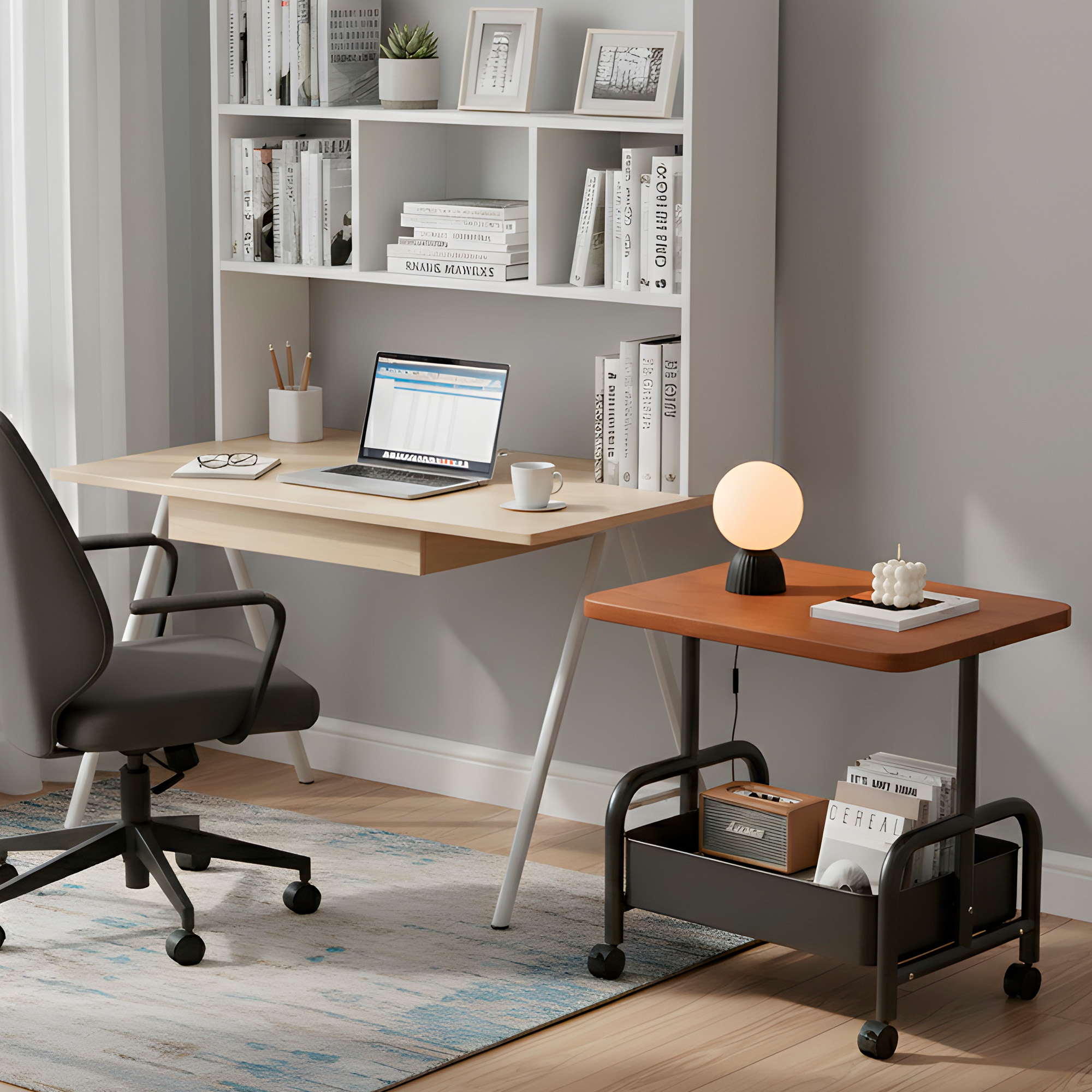 Carrito 2 Niveles Rodante Almacenamiento Tablero Madera 8