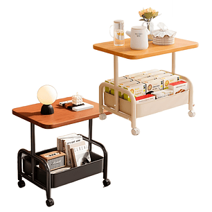 Carrito 2 Niveles Rodante Almacenamiento Tablero Madera