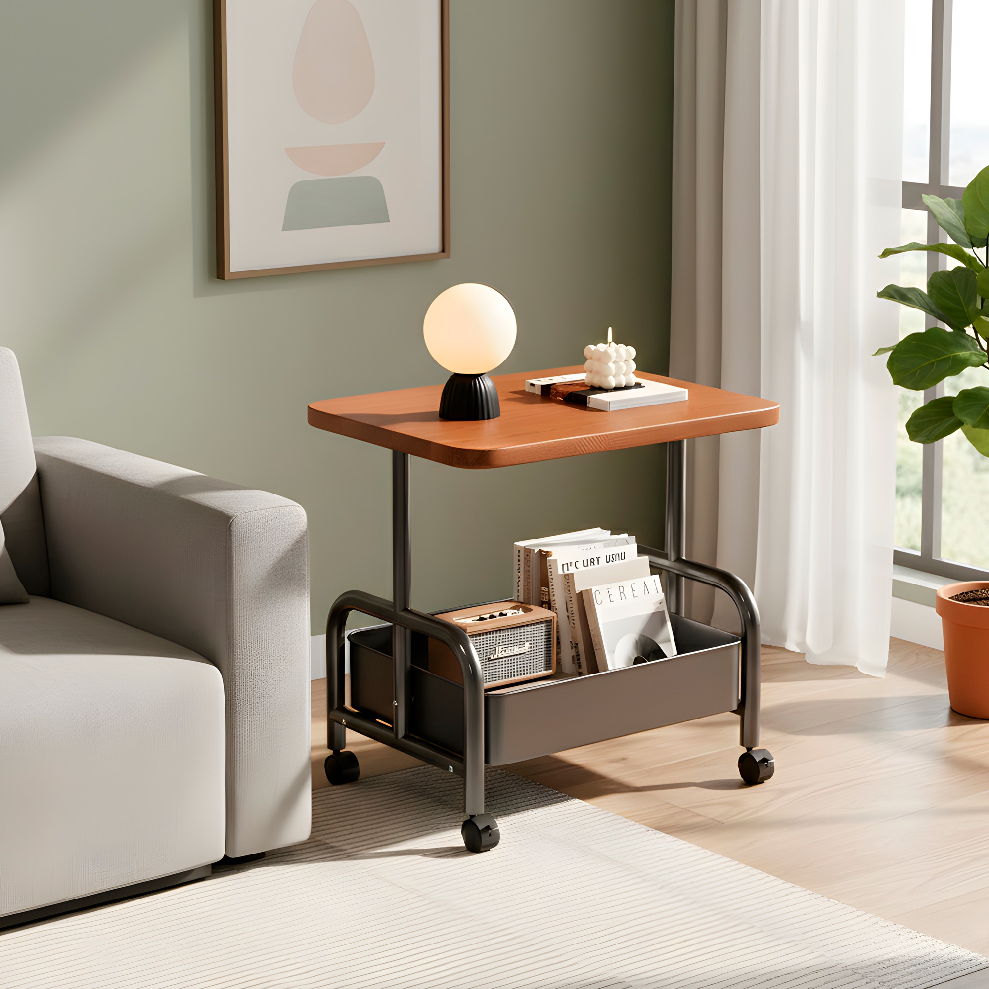 Carrito 2 Niveles Rodante Almacenamiento Tablero Madera 10