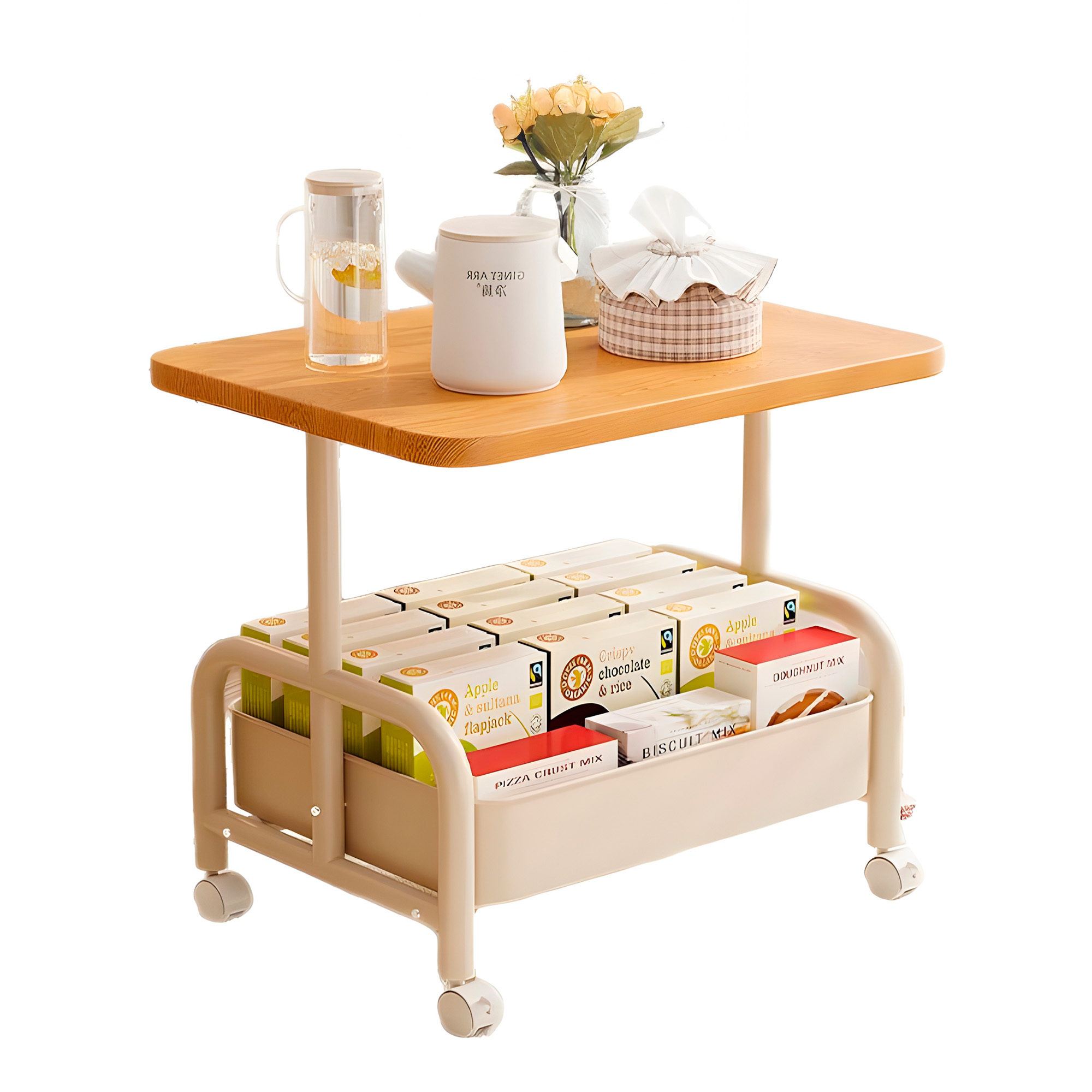 Carrito 2 Niveles Rodante Almacenamiento Tablero Madera 11