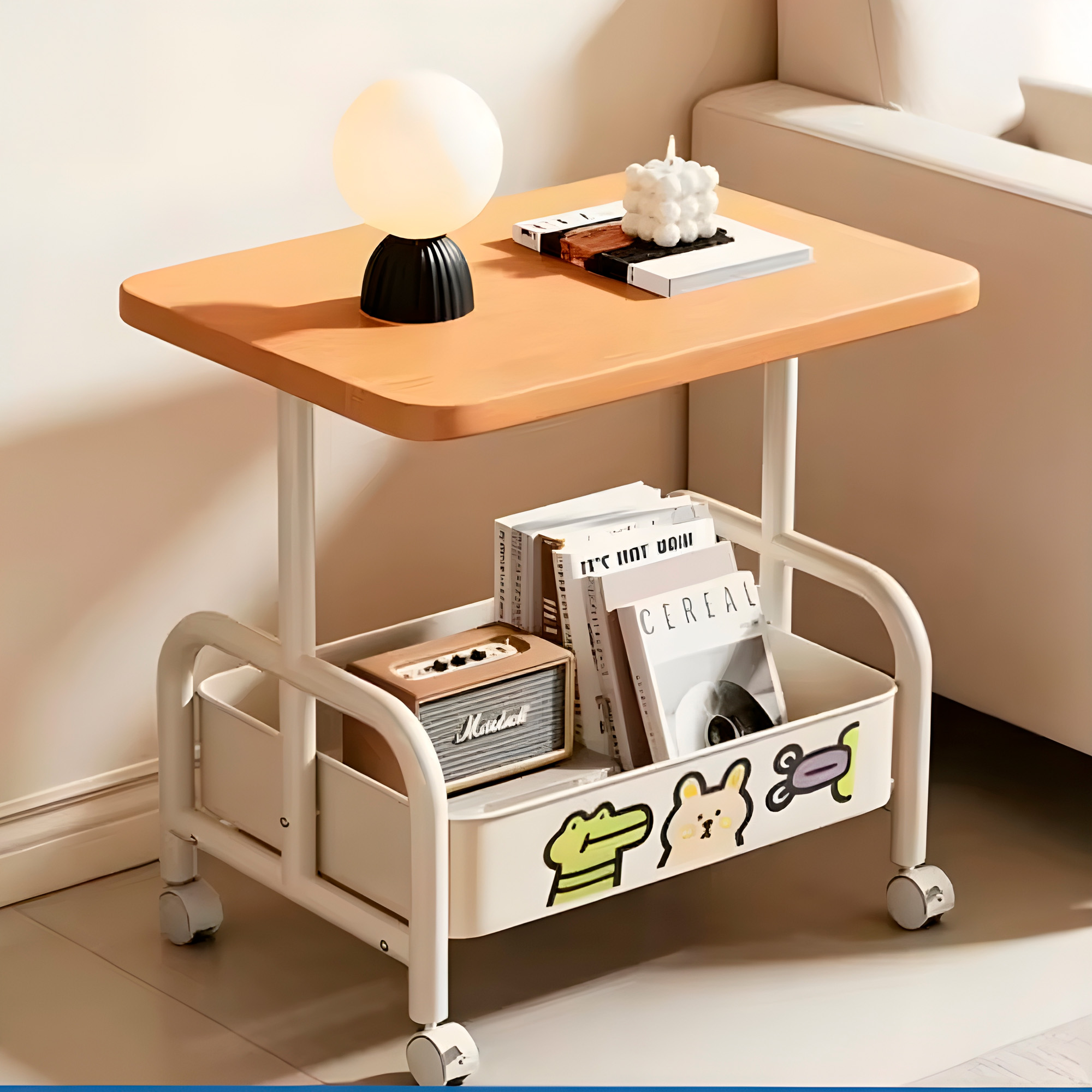 Carrito 2 Niveles Rodante Almacenamiento Tablero Madera 12