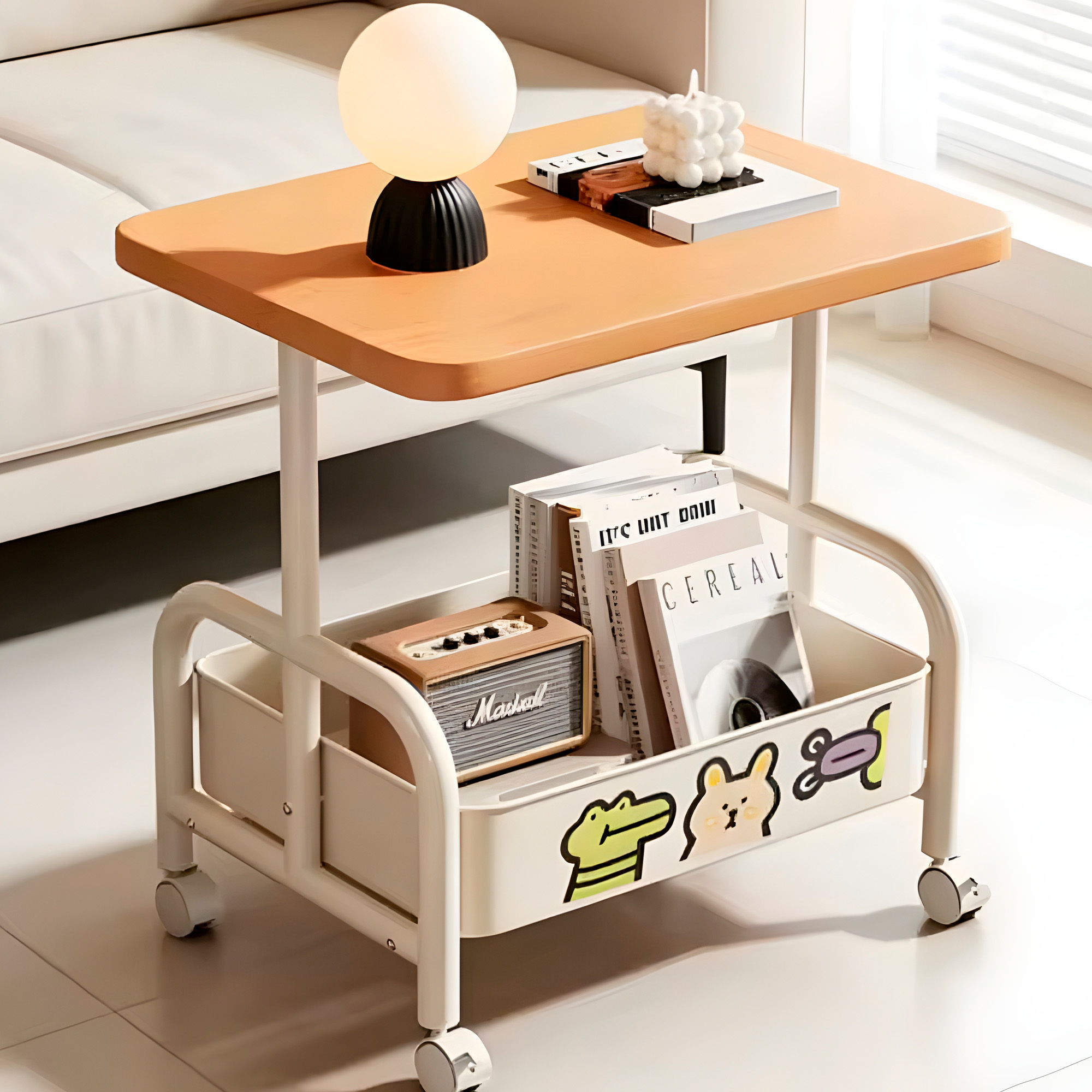 Carrito 2 Niveles Rodante Almacenamiento Tablero Madera 13