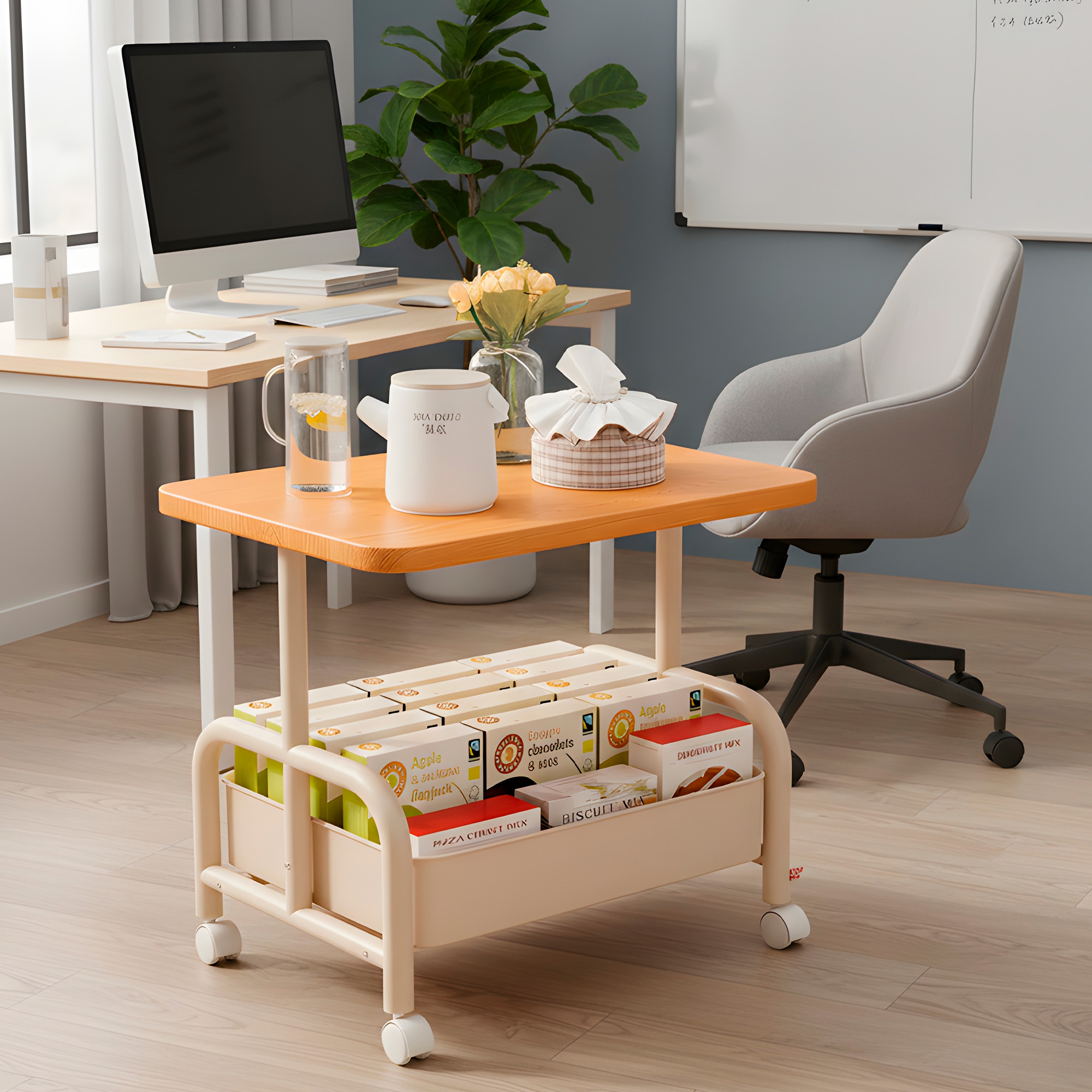 Carrito 2 Niveles Rodante Almacenamiento Tablero Madera 15