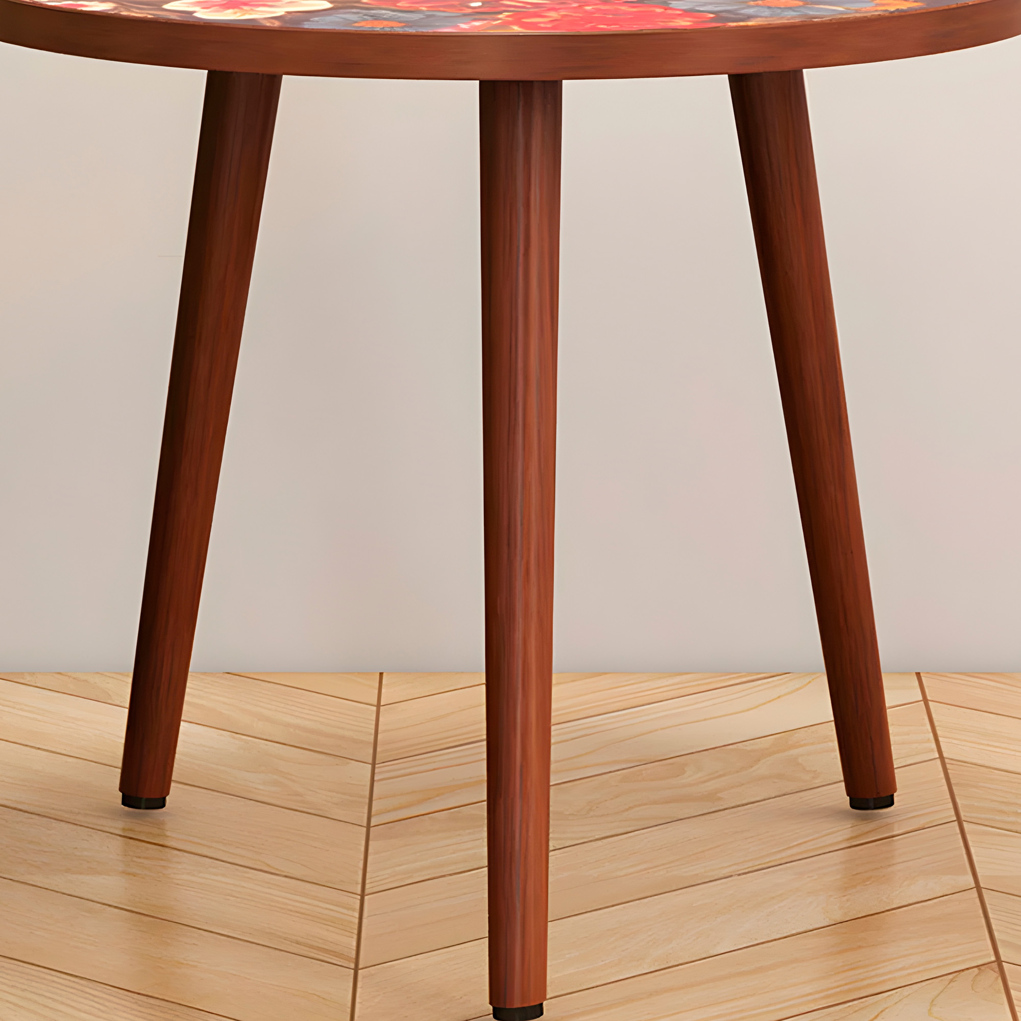 Mesa Centro Living Bohemio Flores Madera Redonda Decorativa 2