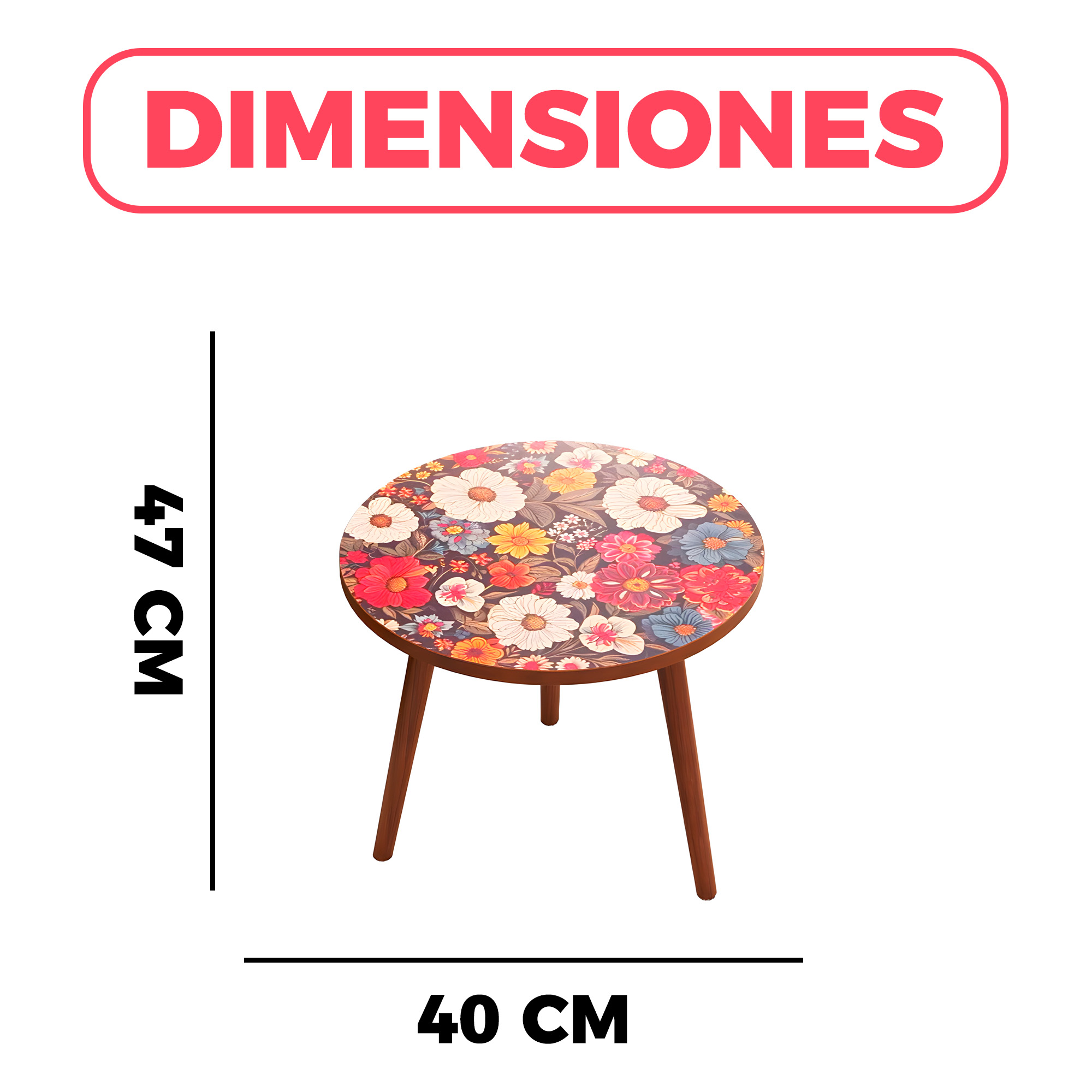 Mesa Centro Living Bohemio Flores Madera Redonda Decorativa 3
