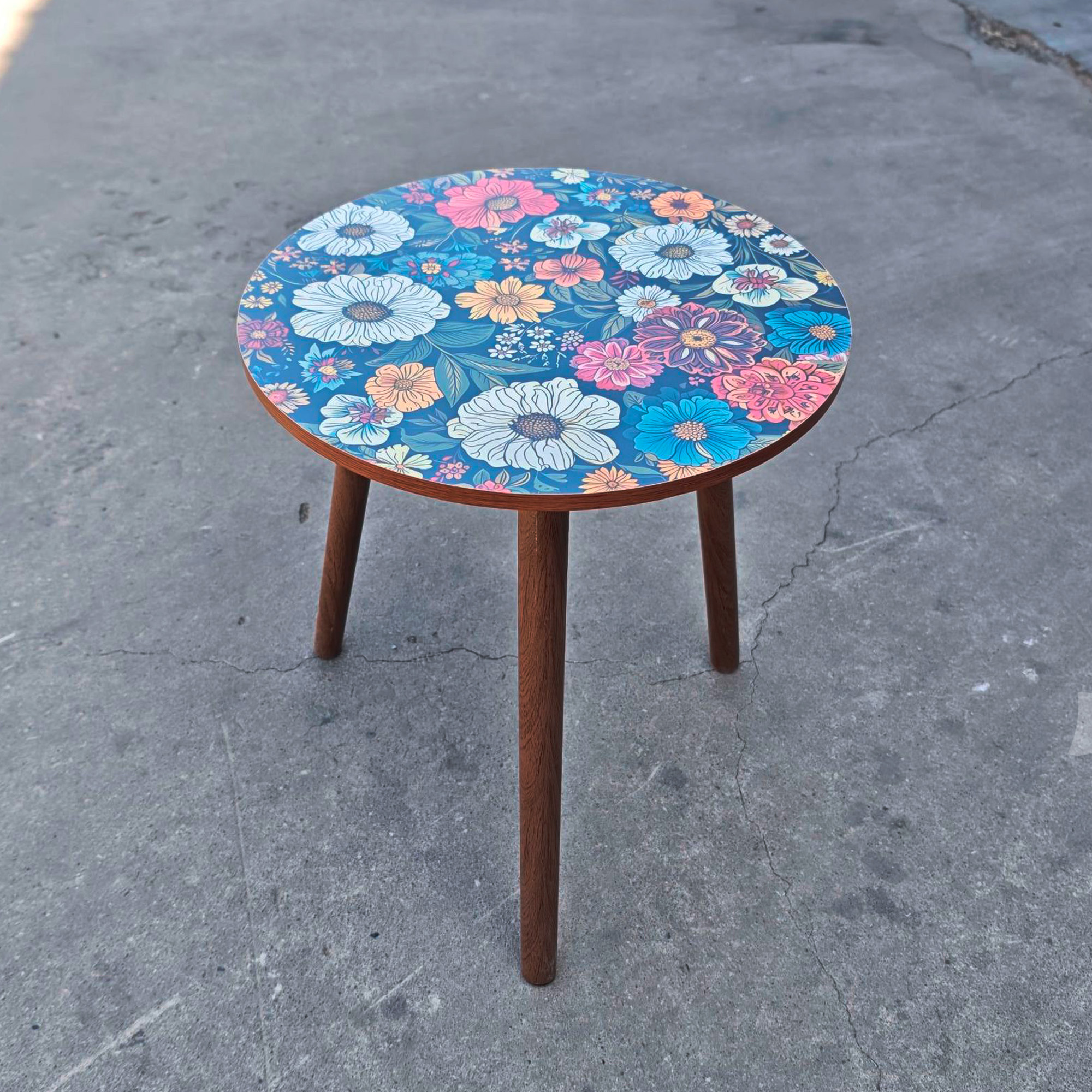 Mesa Centro Living Bohemio Flores Madera Redonda Decorativa 5