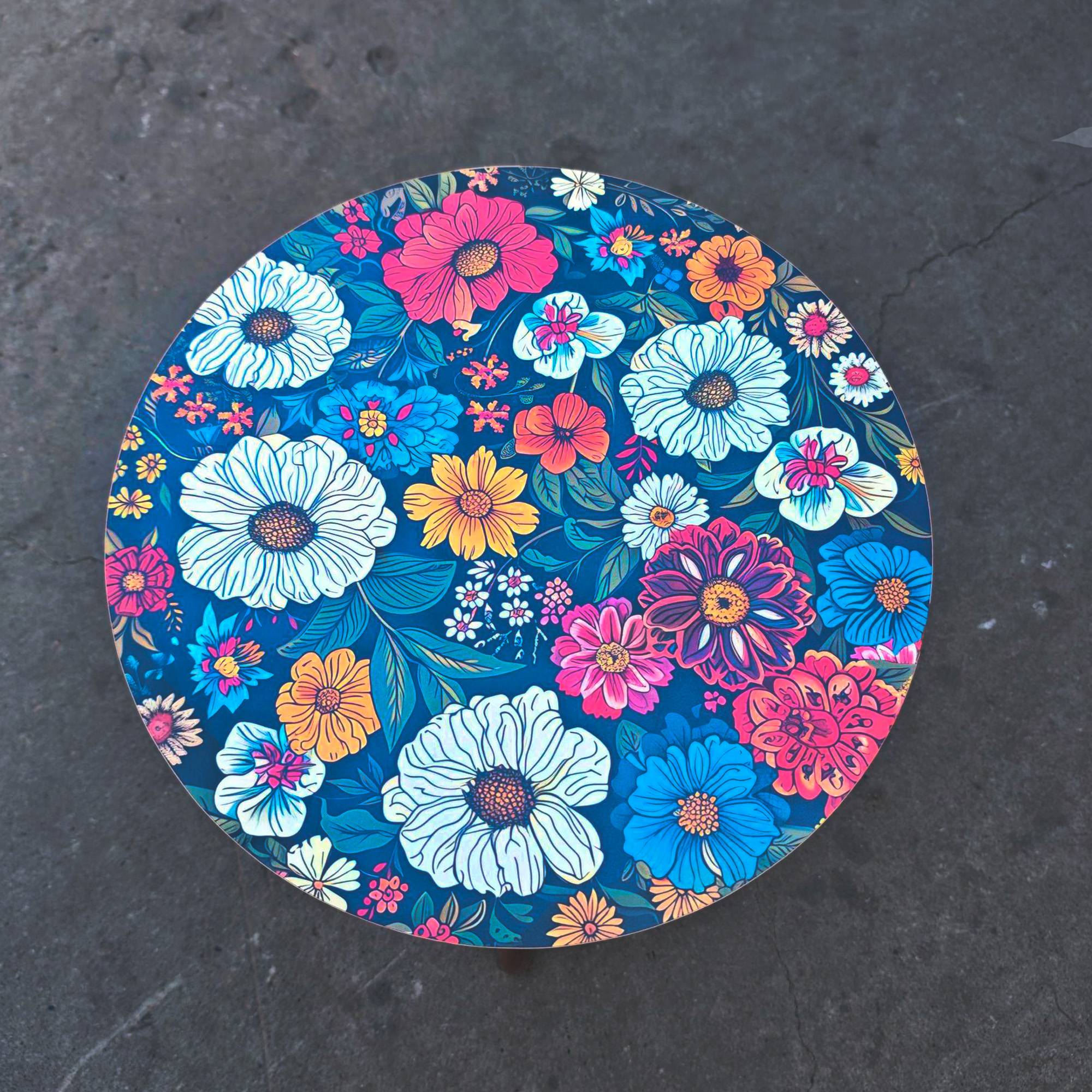 Mesa Centro Living Bohemio Flores Madera Redonda Decorativa 8