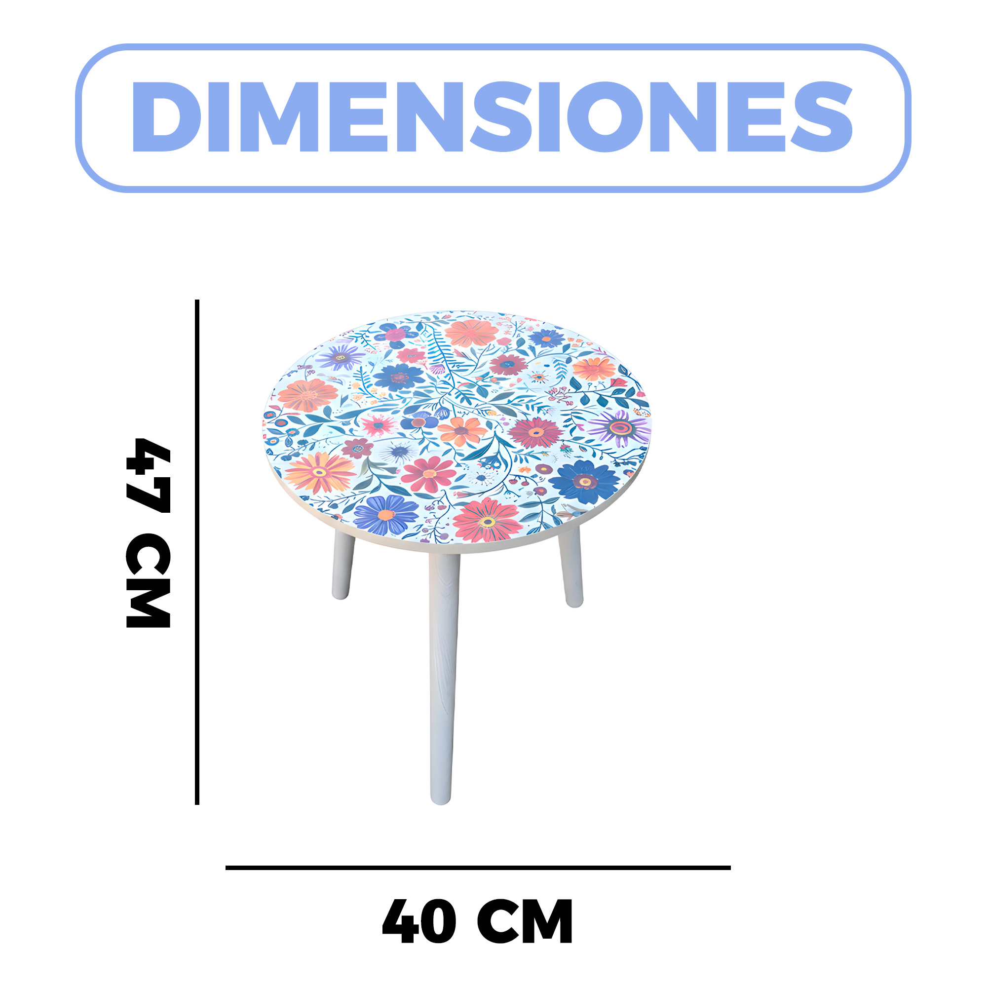 Mesa Centro Living Bohemio Flores Madera Redonda Decorativa 12