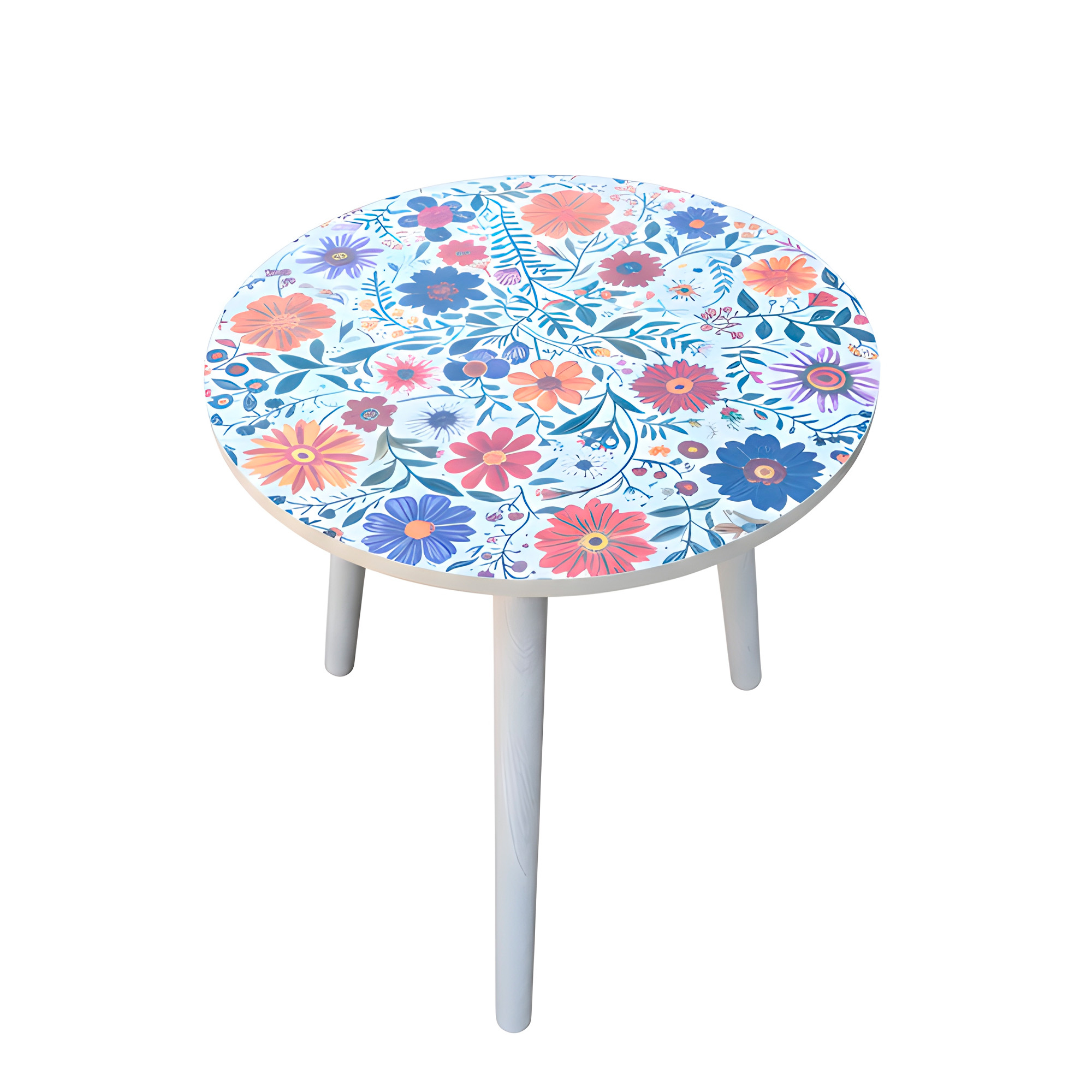 Mesa Centro Living Bohemio Flores Madera Redonda Decorativa 17