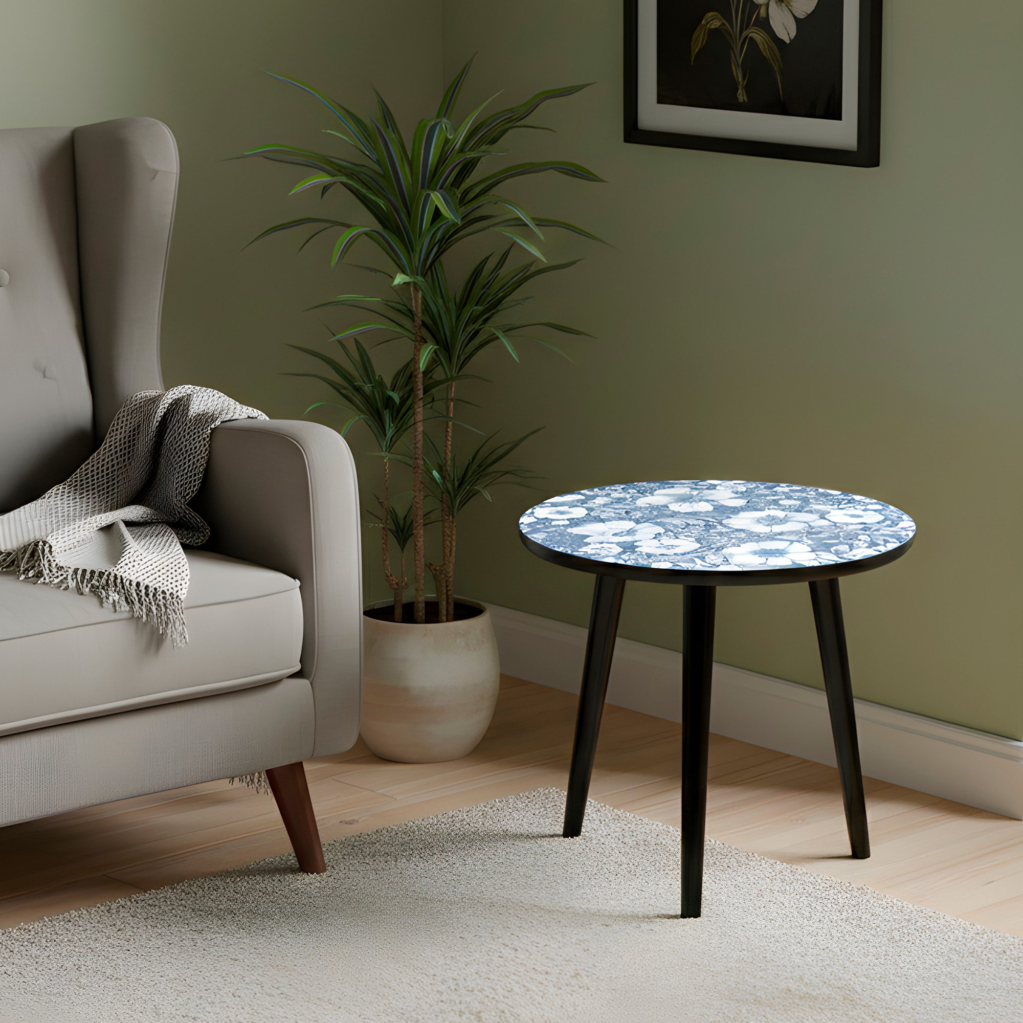 Mesa Centro Living Bohemio Flores Madera Redonda Decorativa 23