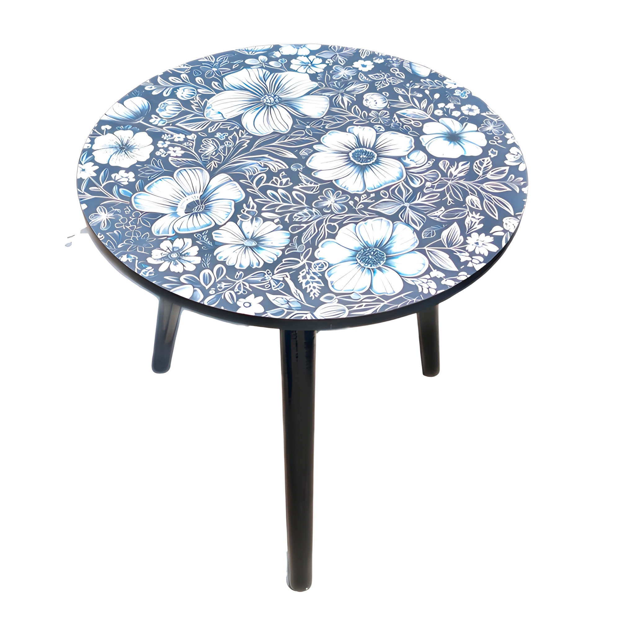 Mesa Centro Living Bohemio Flores Madera Redonda Decorativa 27