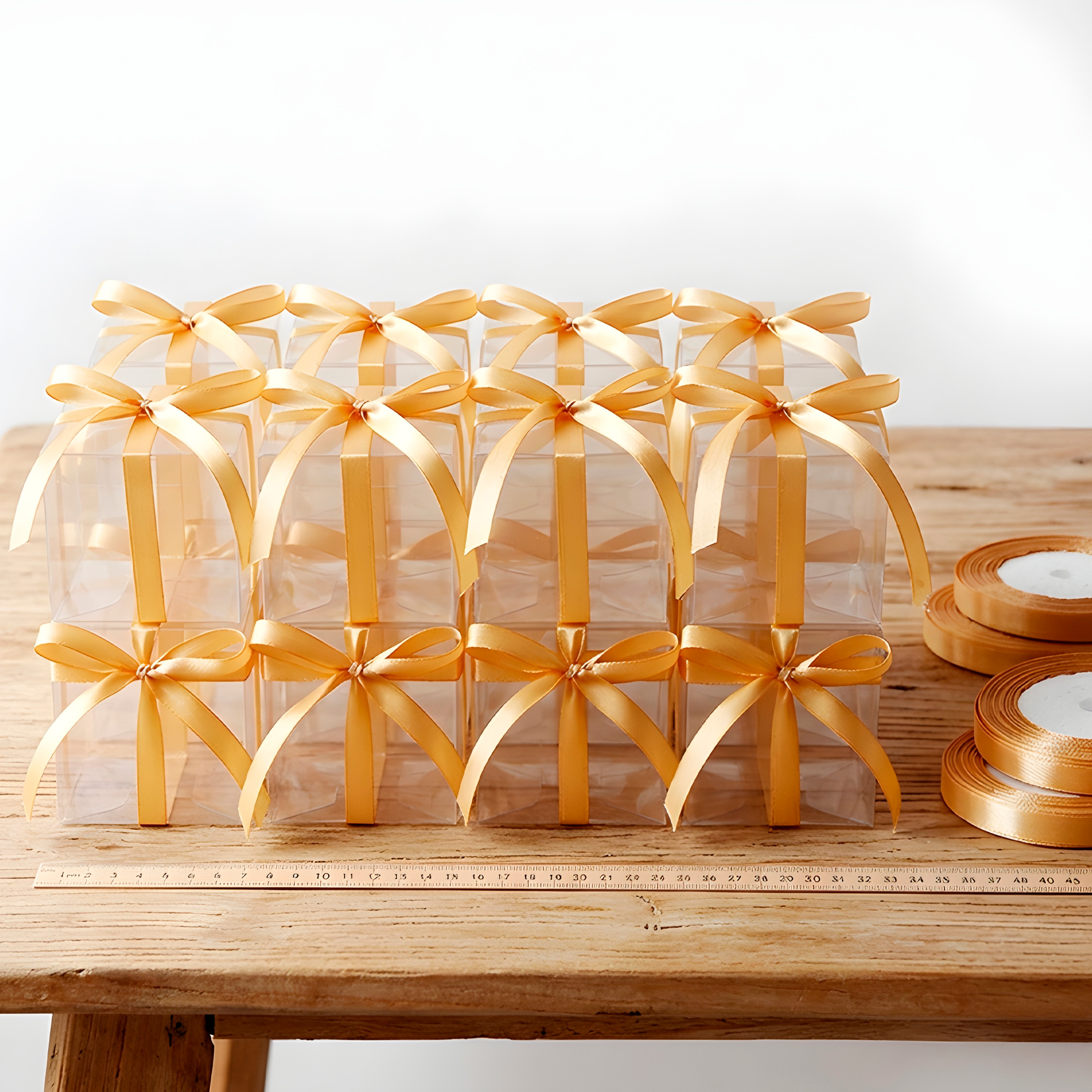 Cajas Regalo Plastico 50u + Lazo Cinta Souvenirs Dulces 9CM 6