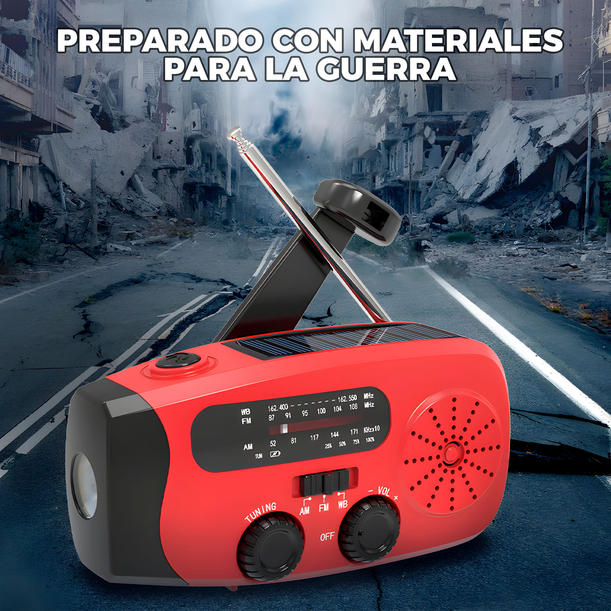 Radio Emergencia Portatil Bateria Manivela Solar Linterna 2000 mAH 6