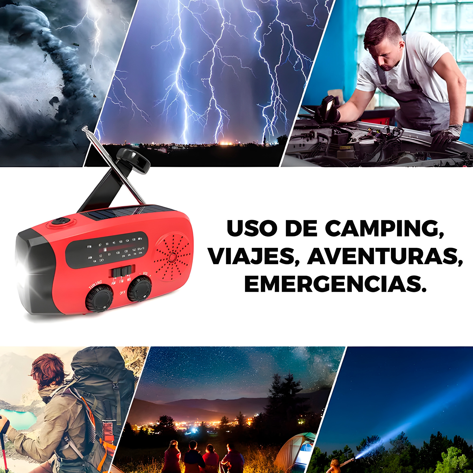 Radio Emergencia Portatil Bateria Manivela Solar Linterna 2000 mAH 7