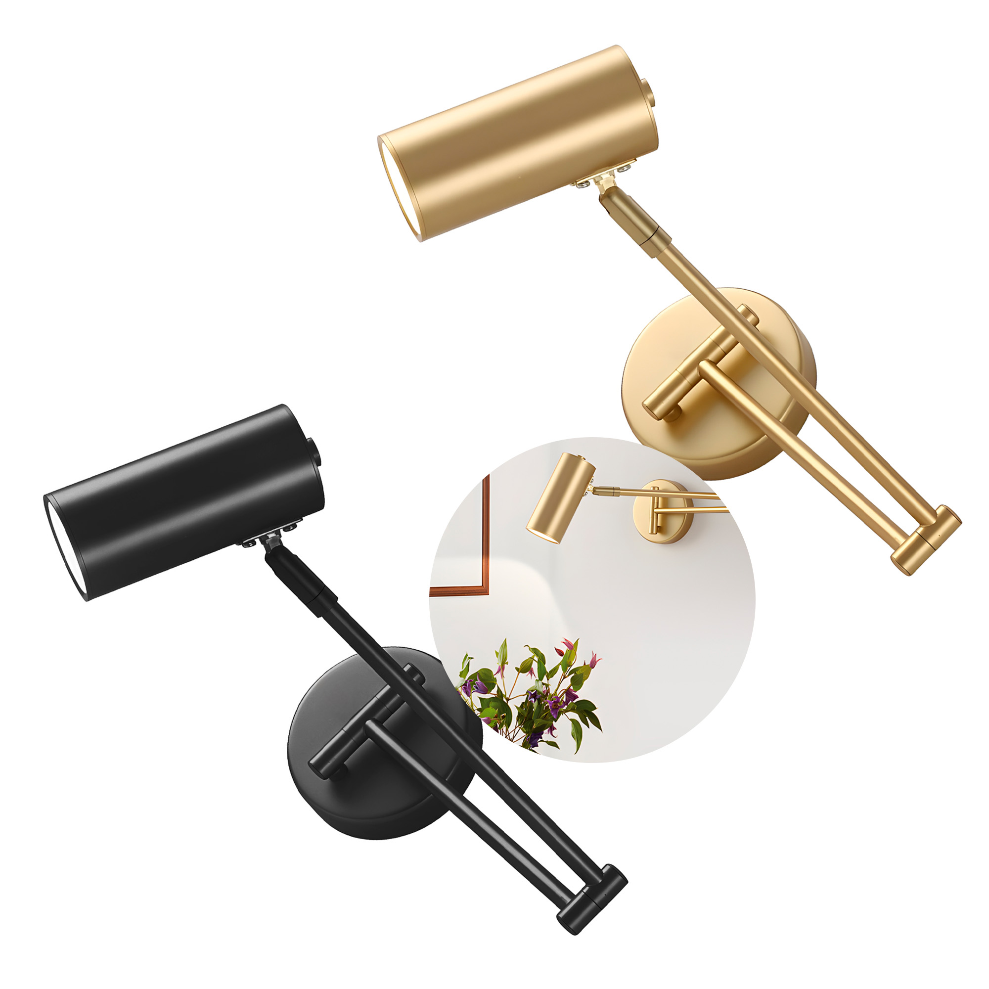 Lámpara Pared Giratoria Dormitorio Estuido Nordica Dorada 3 Colores 60CM 1