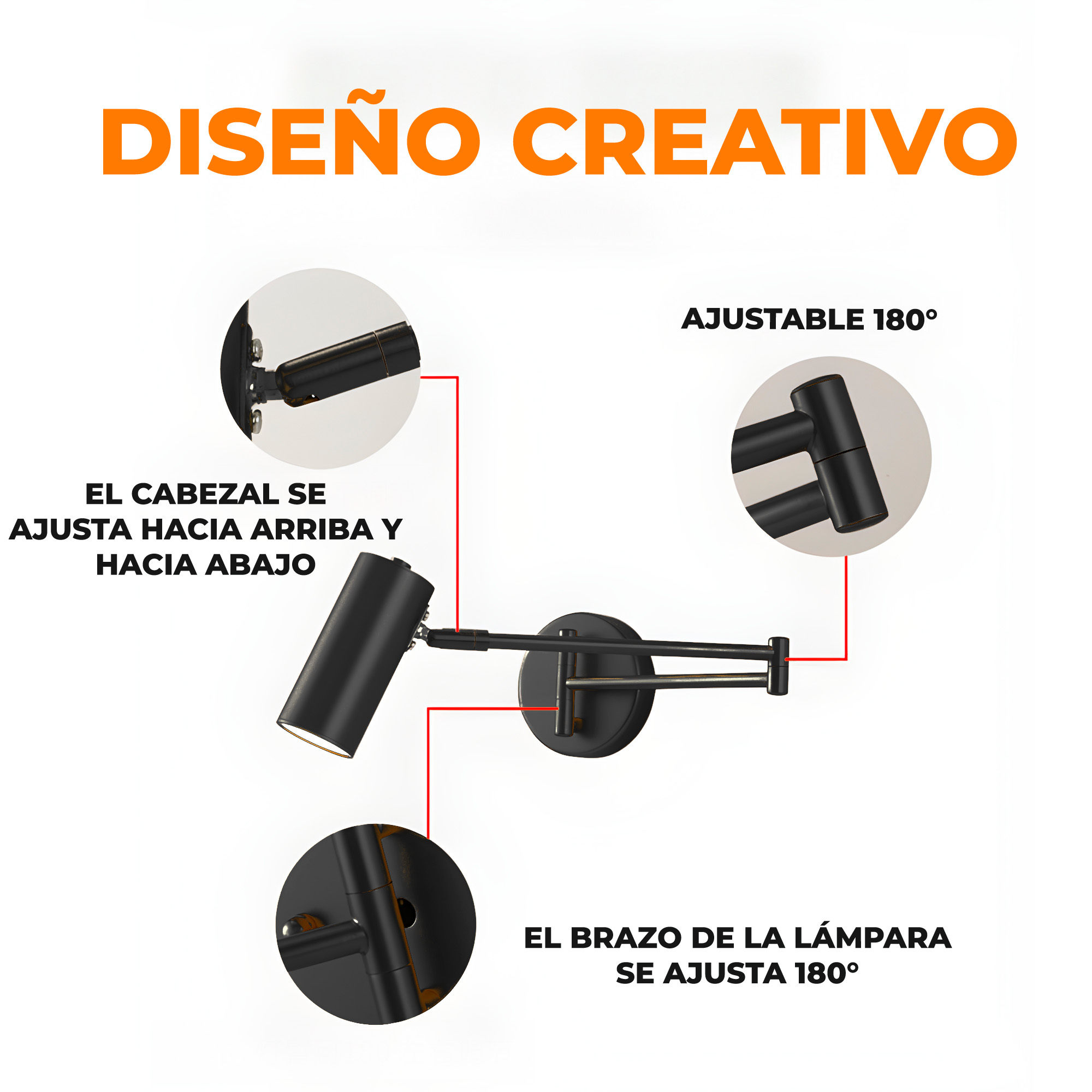 Lámpara Pared Giratoria Dormitorio Estuido Nordica Dorada 3 Colores 60CM 4