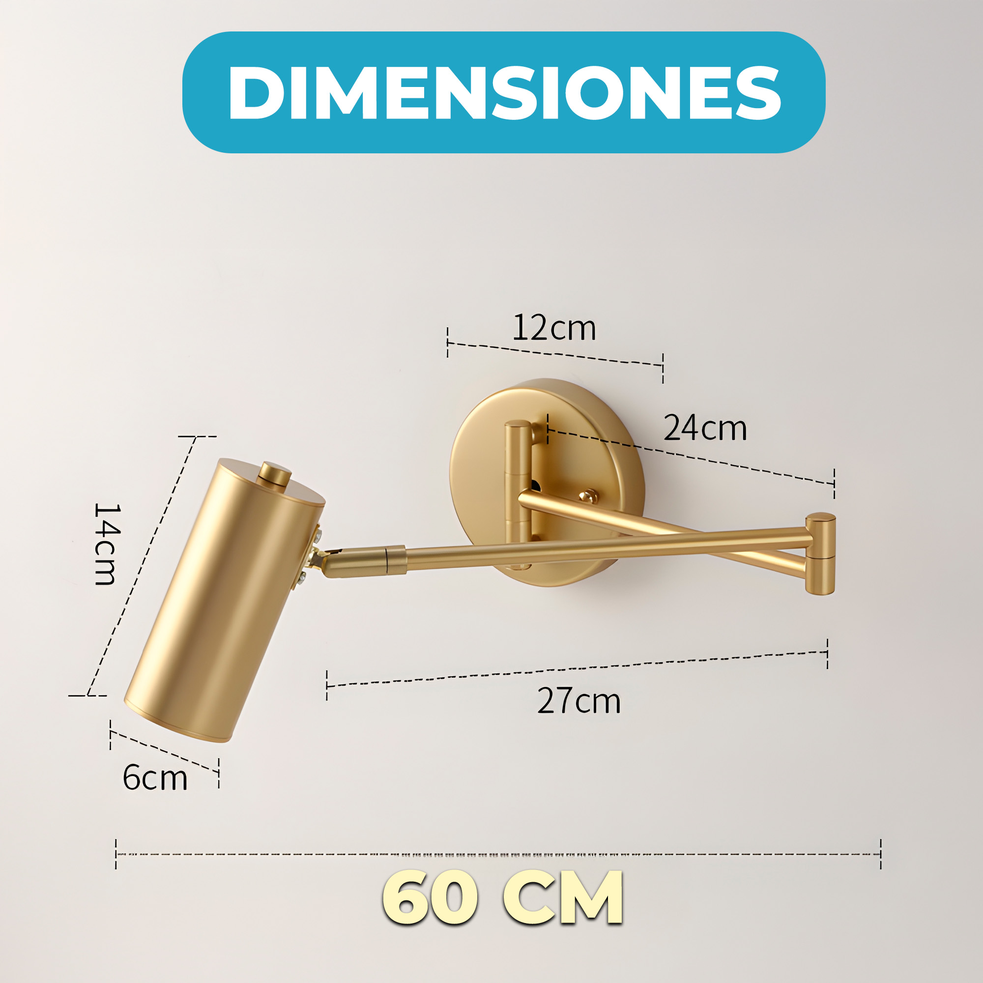 Lámpara Pared Giratoria Dormitorio Estuido Nordica Dorada 3 Colores 60CM 10