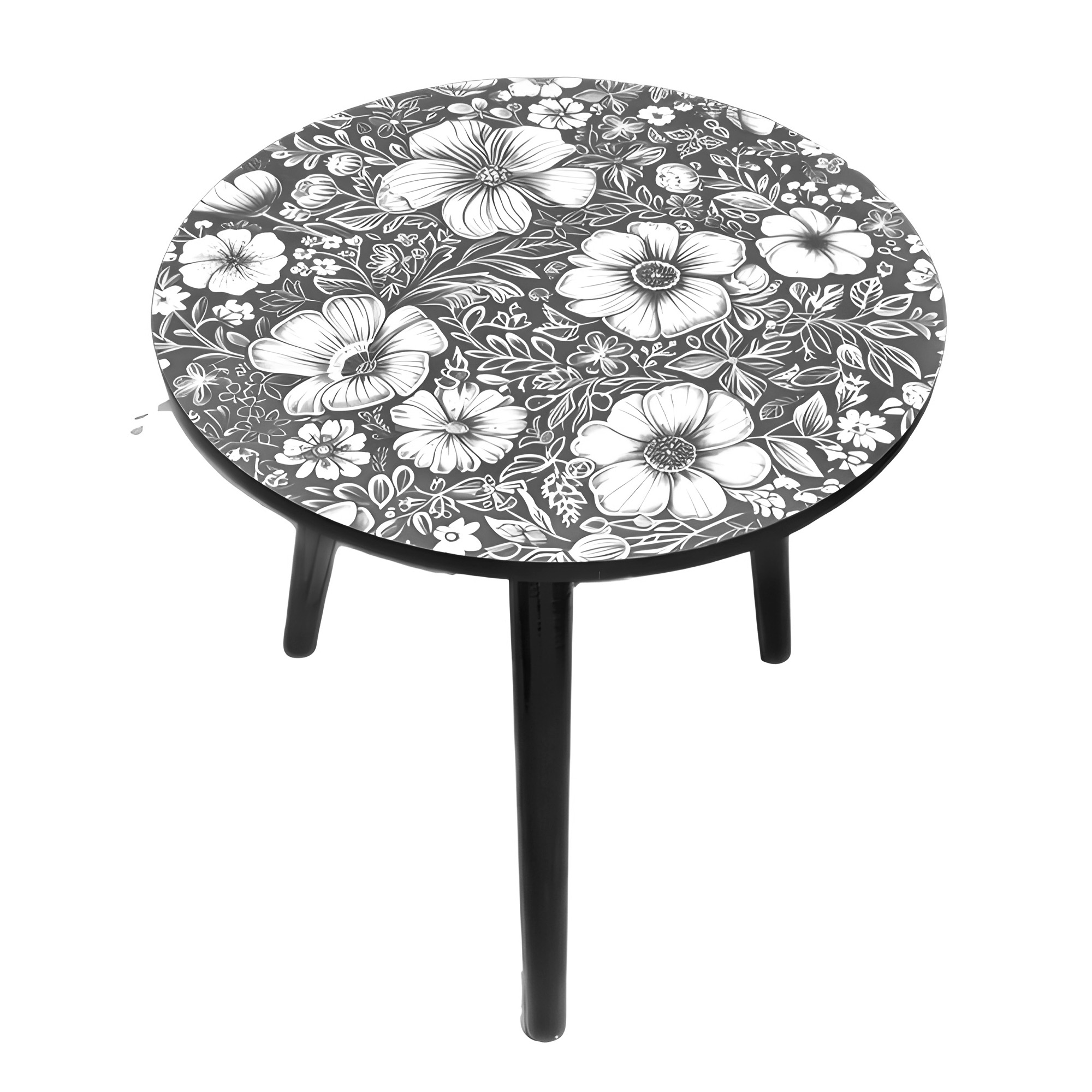 Mesa Centro Living Bohemio Flores Madera Redonda Decorativa 28