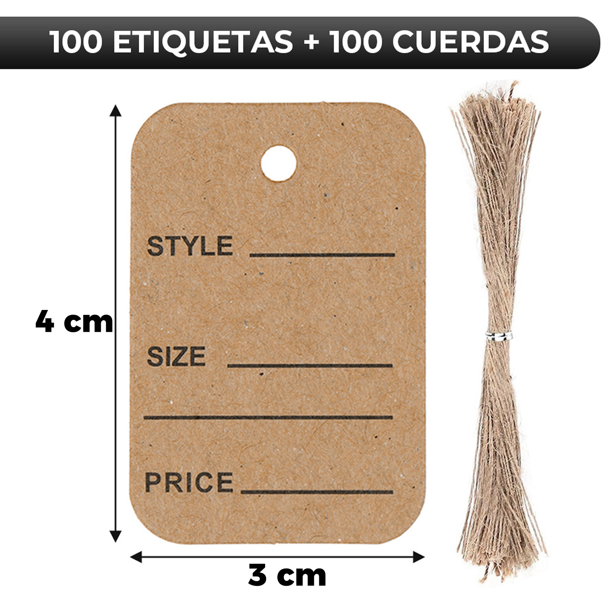 100 Etiquetas Tags De Papel Kraft Para Precios Ropa 4x2.5cm 2