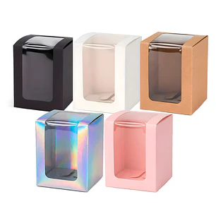 Caja Cajita Kraft Colores Velas Dulces Tortas Cupcake Visor 8X8X10 CM