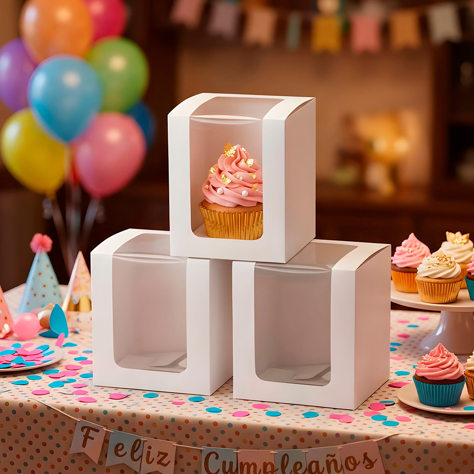 Caja Cajita Kraft Colores Velas Dulces Tortas Cupcake Visor 8X8X10 CM 5