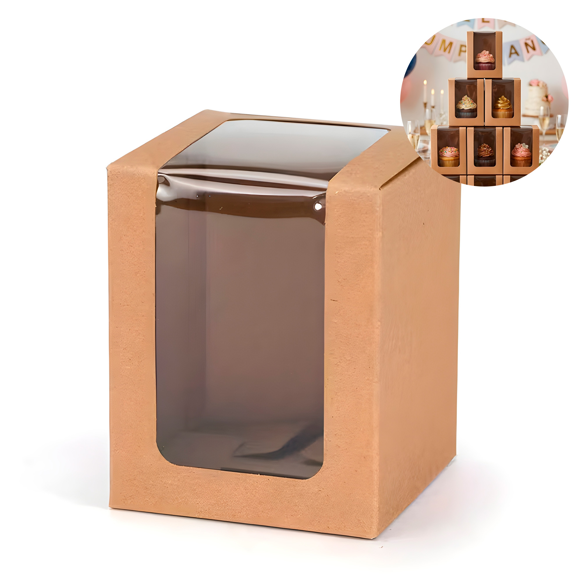 Caja Cajita Kraft Colores Velas Dulces Tortas Cupcake Visor 8X8X10 CM 9