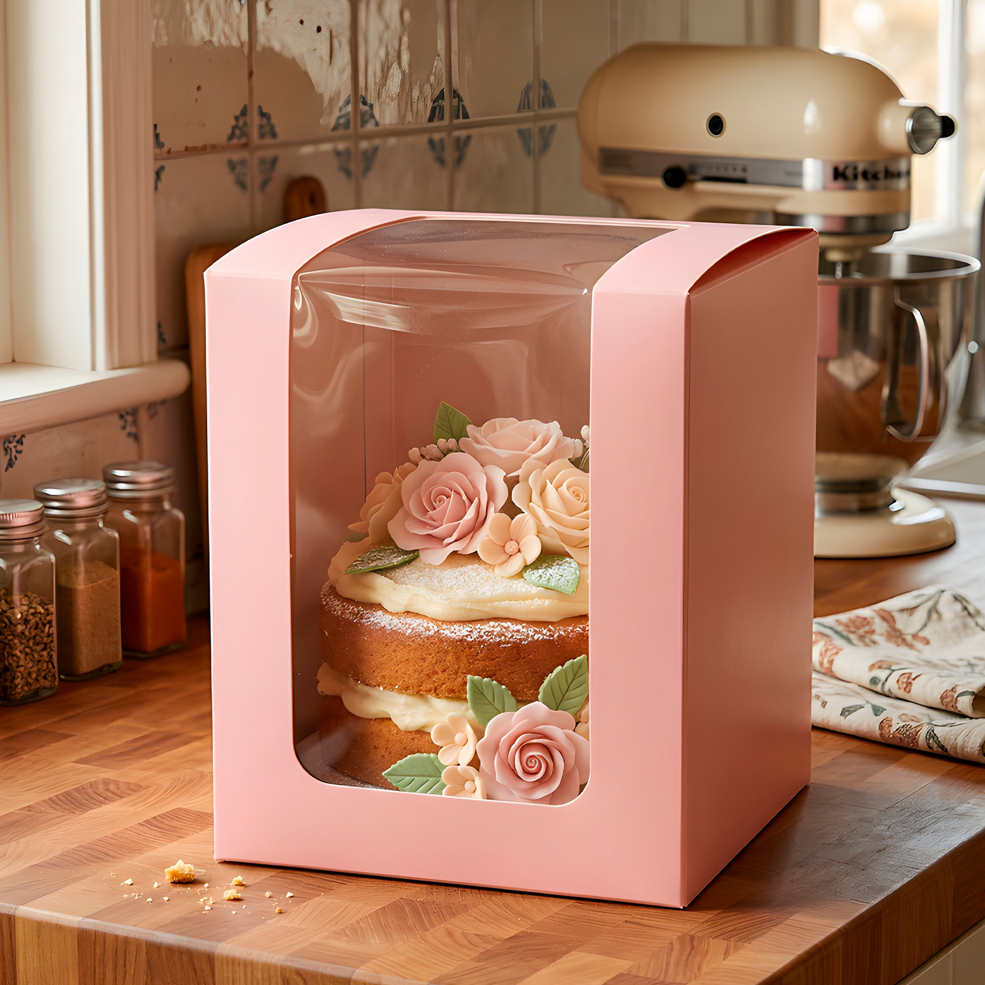 Caja Cajita Kraft Colores Velas Dulces Tortas Cupcake Visor 8X8X10 CM 23