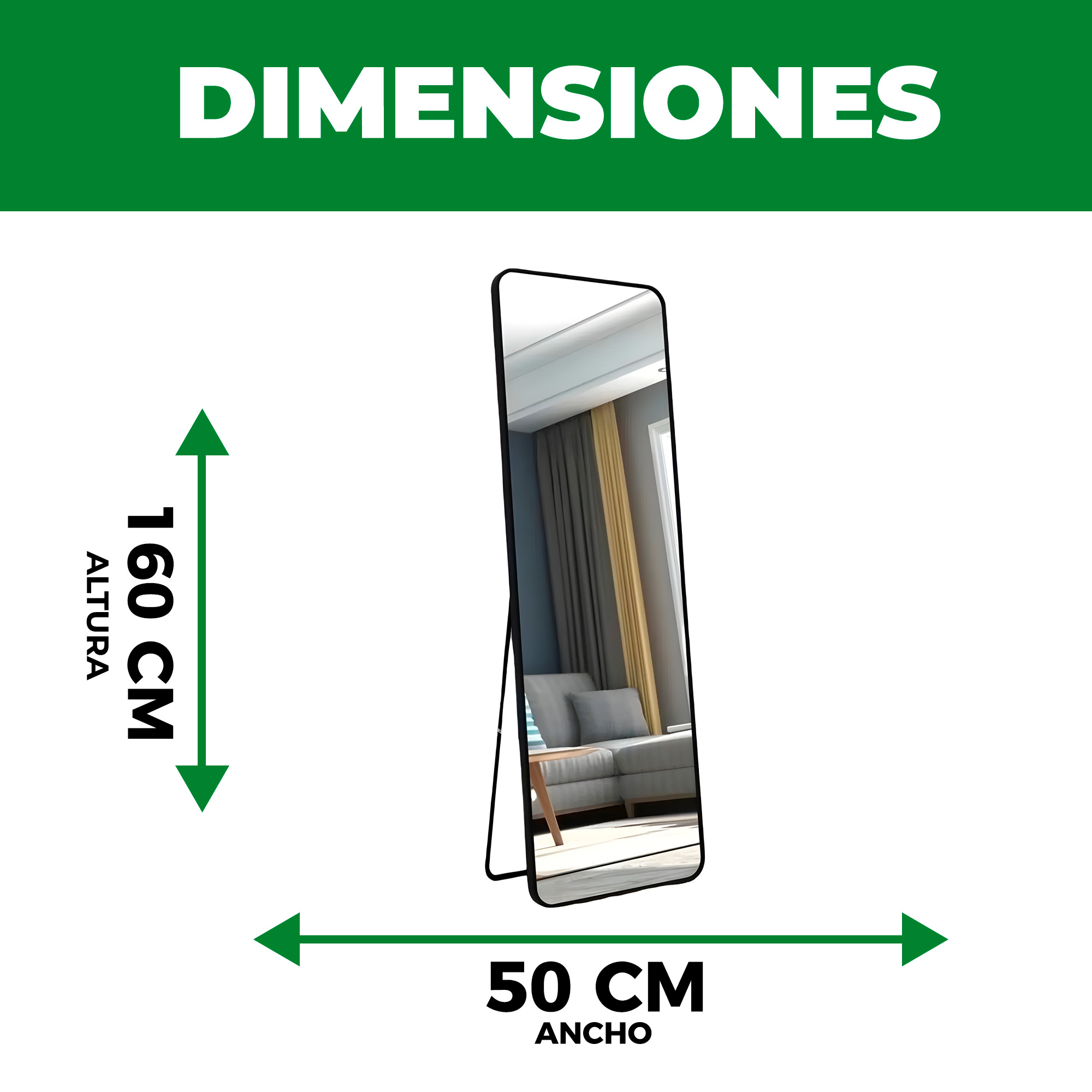 Espejo de Cuerpo Entero Suelo Grande 160 x 50 CM Anti Explosión Marcos de Lujo 7