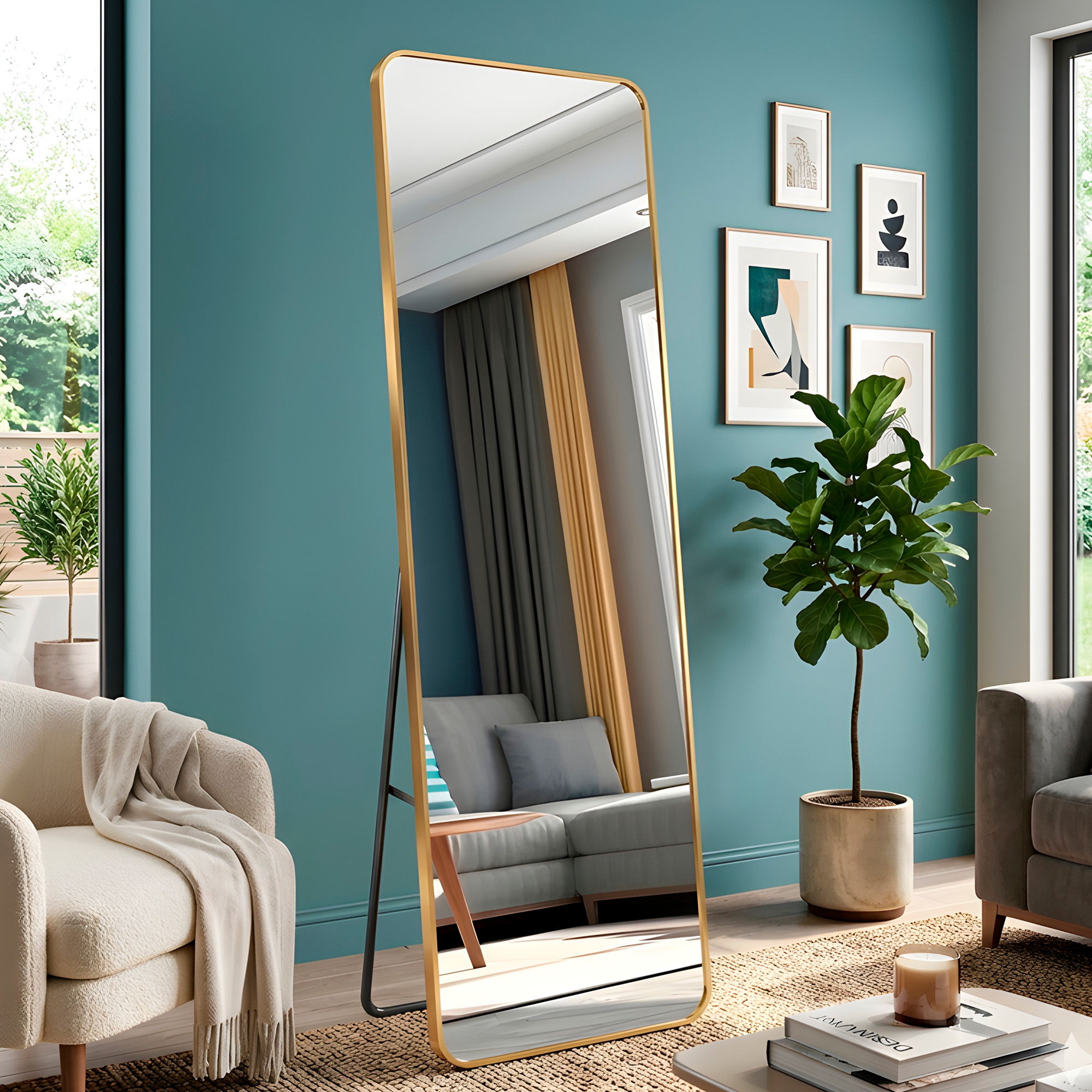 Espejo de Cuerpo Entero Suelo Grande 160 x 50 CM Anti Explosión Marcos de Lujo 15