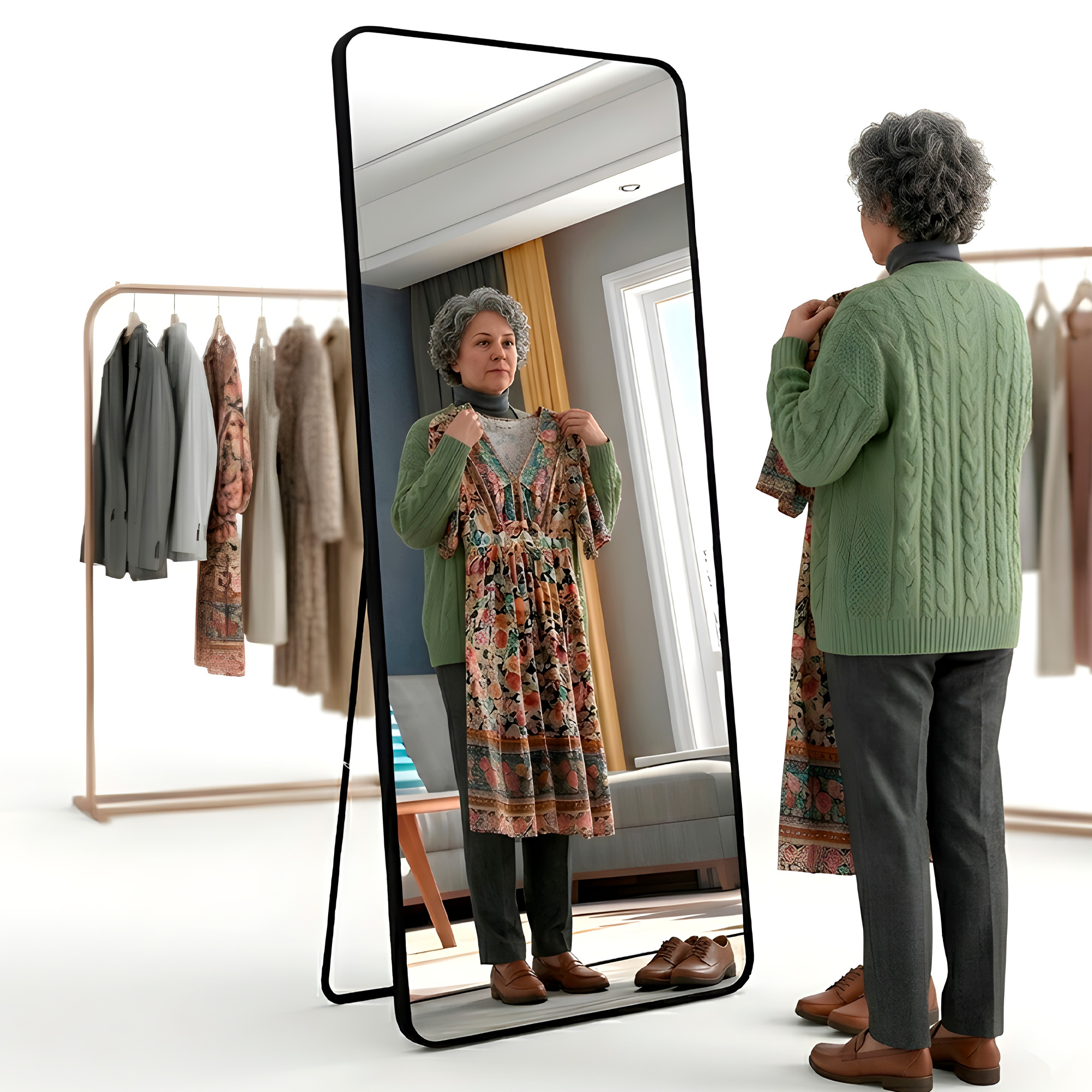 Espejo de Cuerpo Entero Suelo Grande 180 x 80 CM Anti Explosión Marcos de Lujo 11