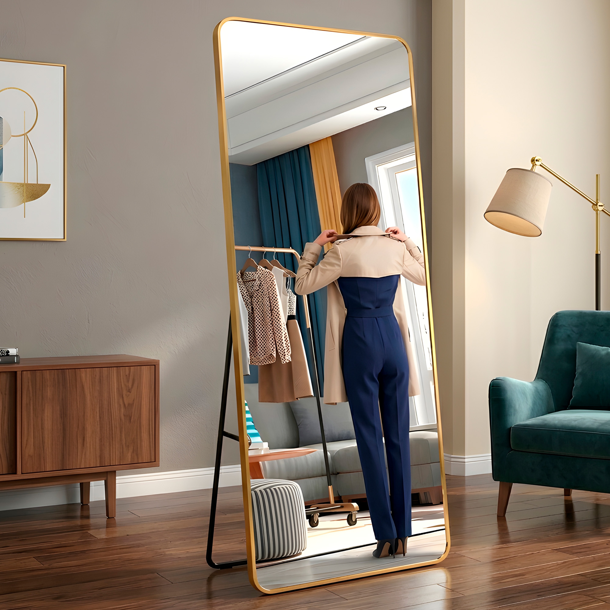 Espejo de Cuerpo Entero Suelo Grande 180 x 80 CM Anti Explosión Marcos de Lujo 12