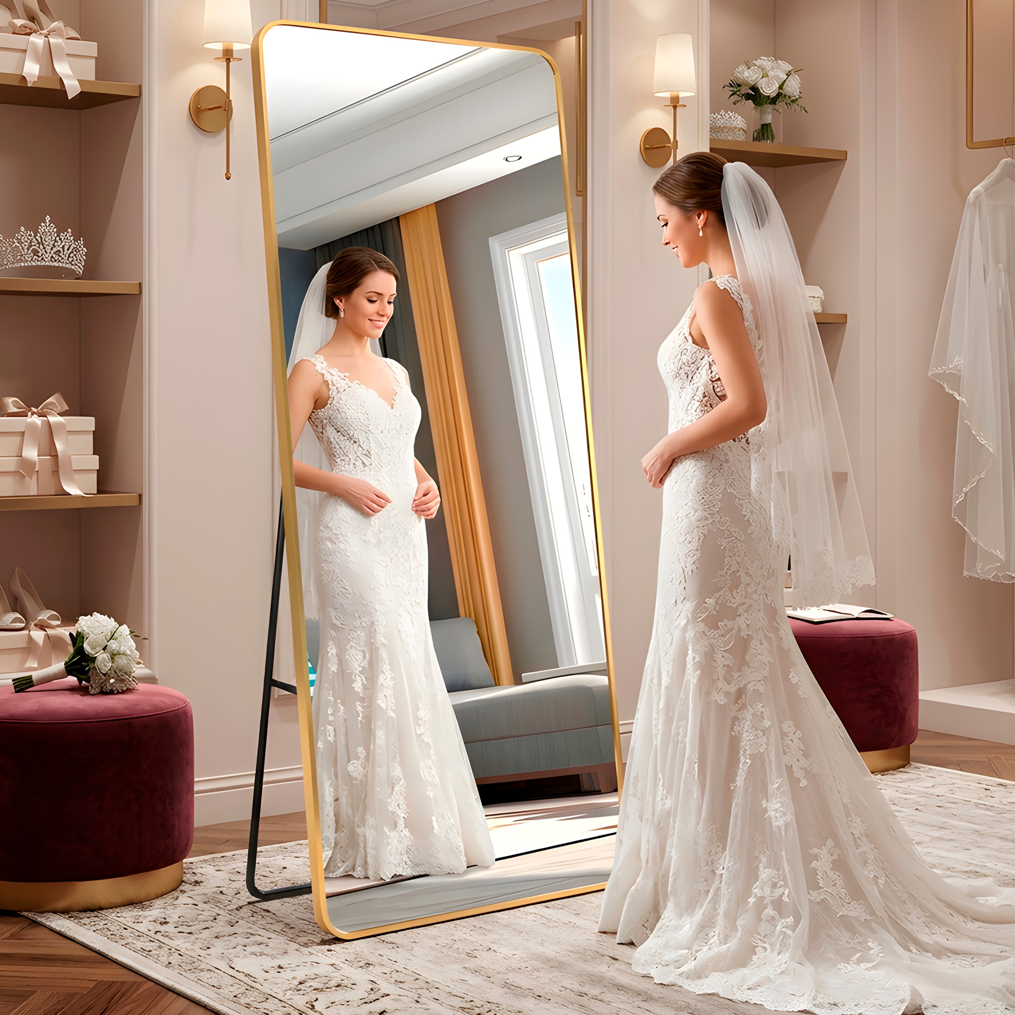 Espejo de Cuerpo Entero Suelo Grande 180 x 80 CM Anti Explosión Marcos de Lujo 14