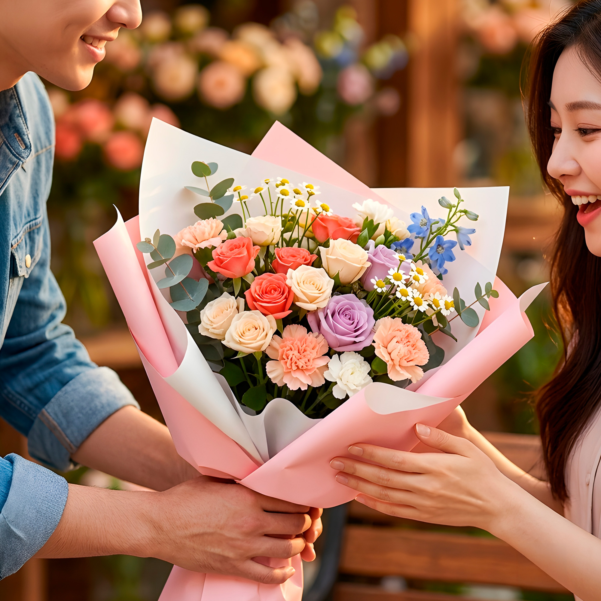 Papel Coreano 20u Arreglos Florales Regalos Doble Color 56X54 CM 11