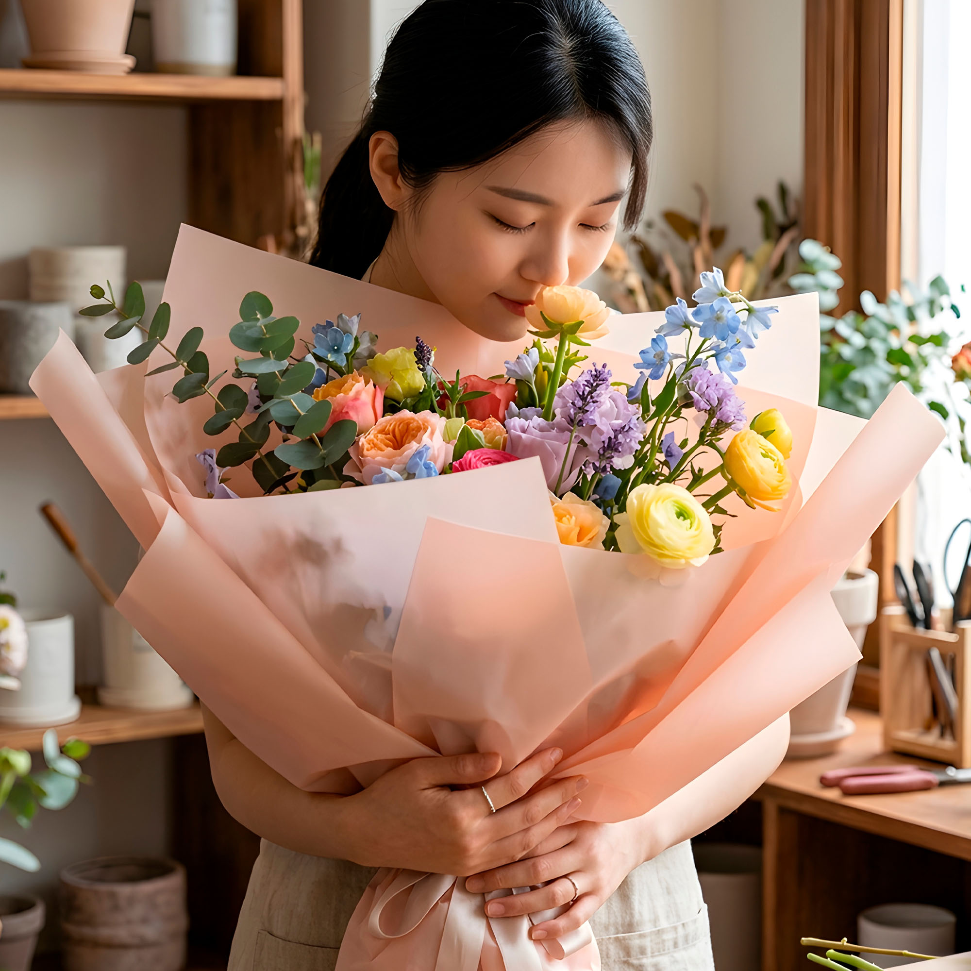 Papel Coreano Arreglos Florales Translúcido 20 pcs Colores 56x54 Cm 4
