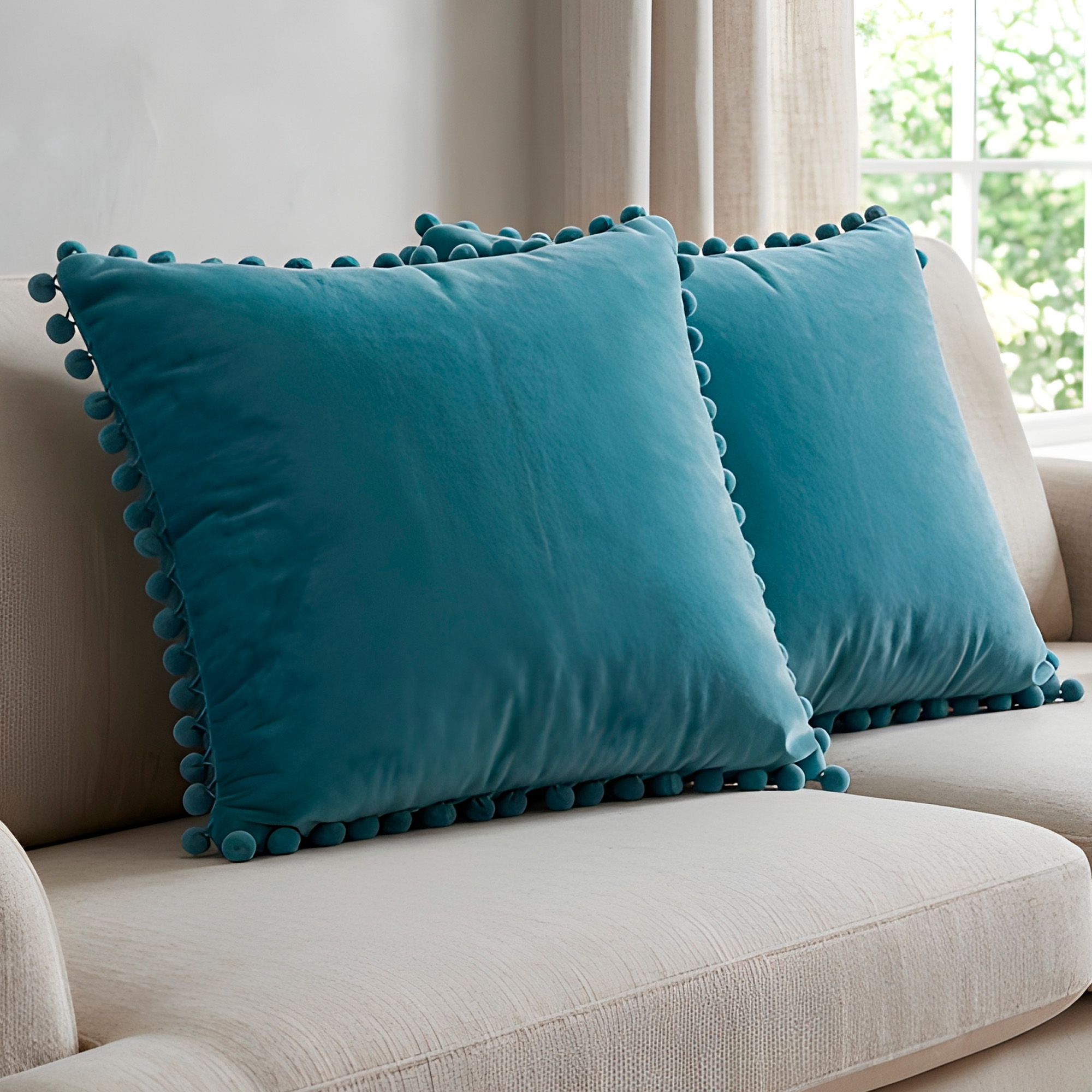 Fundas Pompon Colores Decorativo Sala Hogar Muebles 2