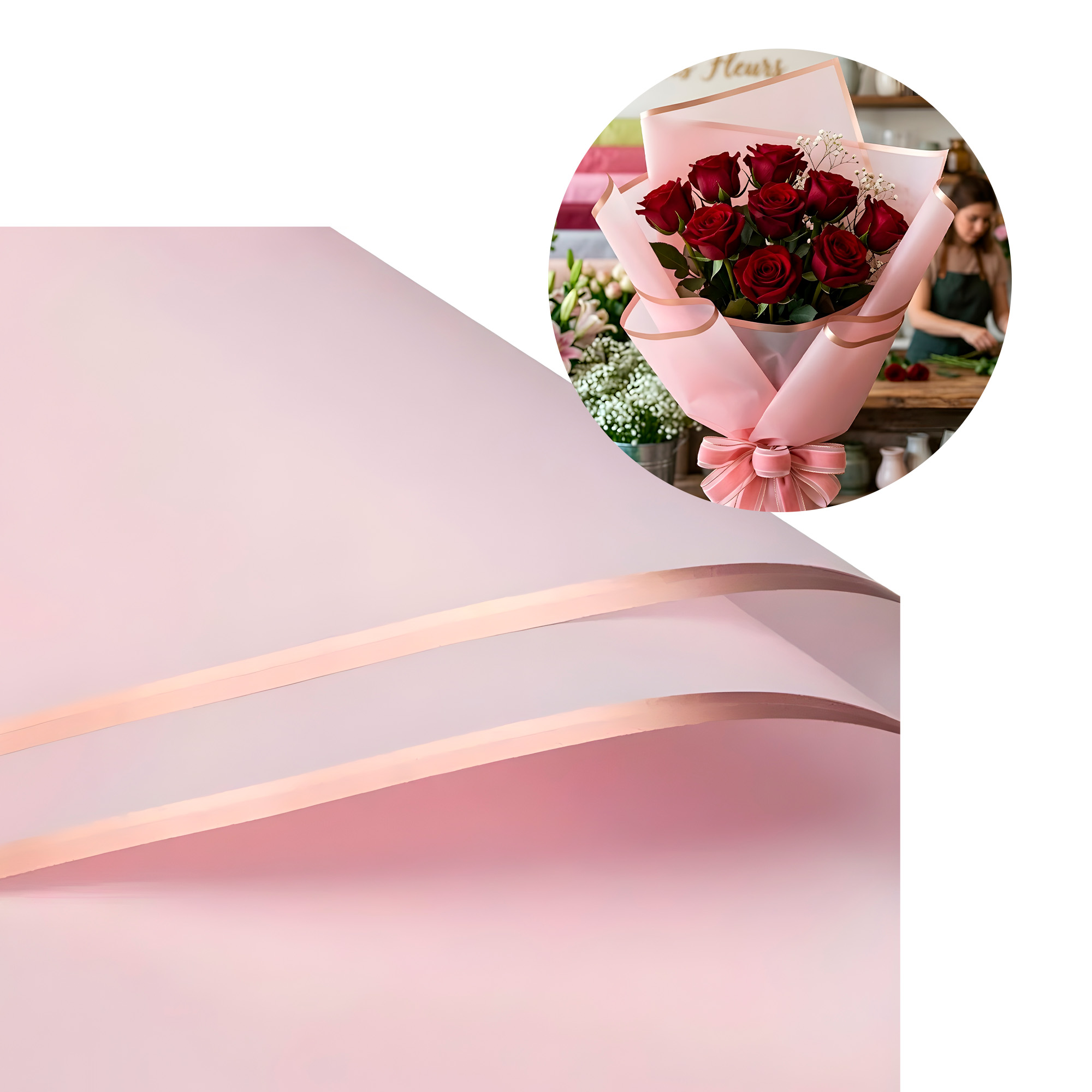Papel Coreano 20 Pliegos Arreglos Florales Regalos Bordes Dorados Colores 56x54 Cm 16