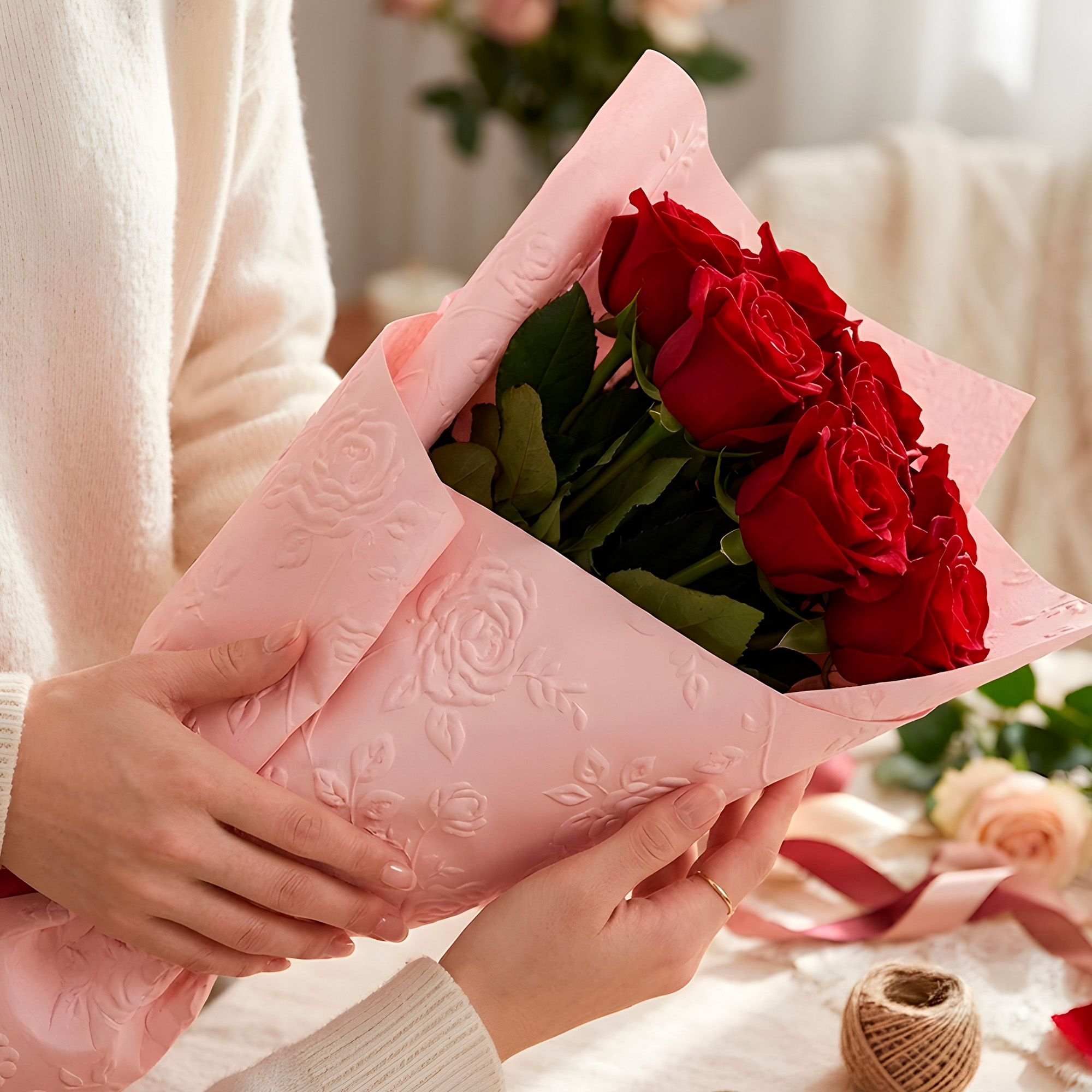 Papel Arreglos Florales Rosas 50X50CM Relieve 3D Regalo 10u 5