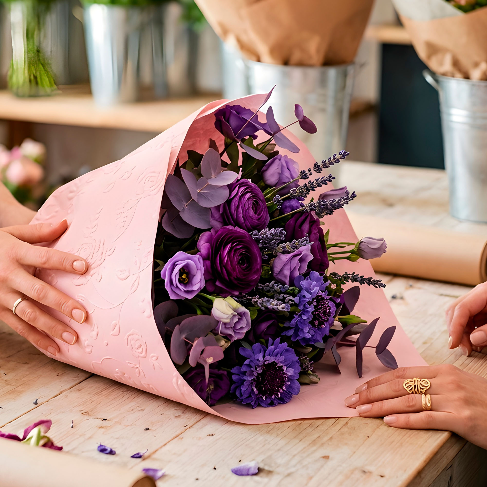 Papel Arreglos Florales Rosas 50X50CM Relieve 3D Regalo 10u 8