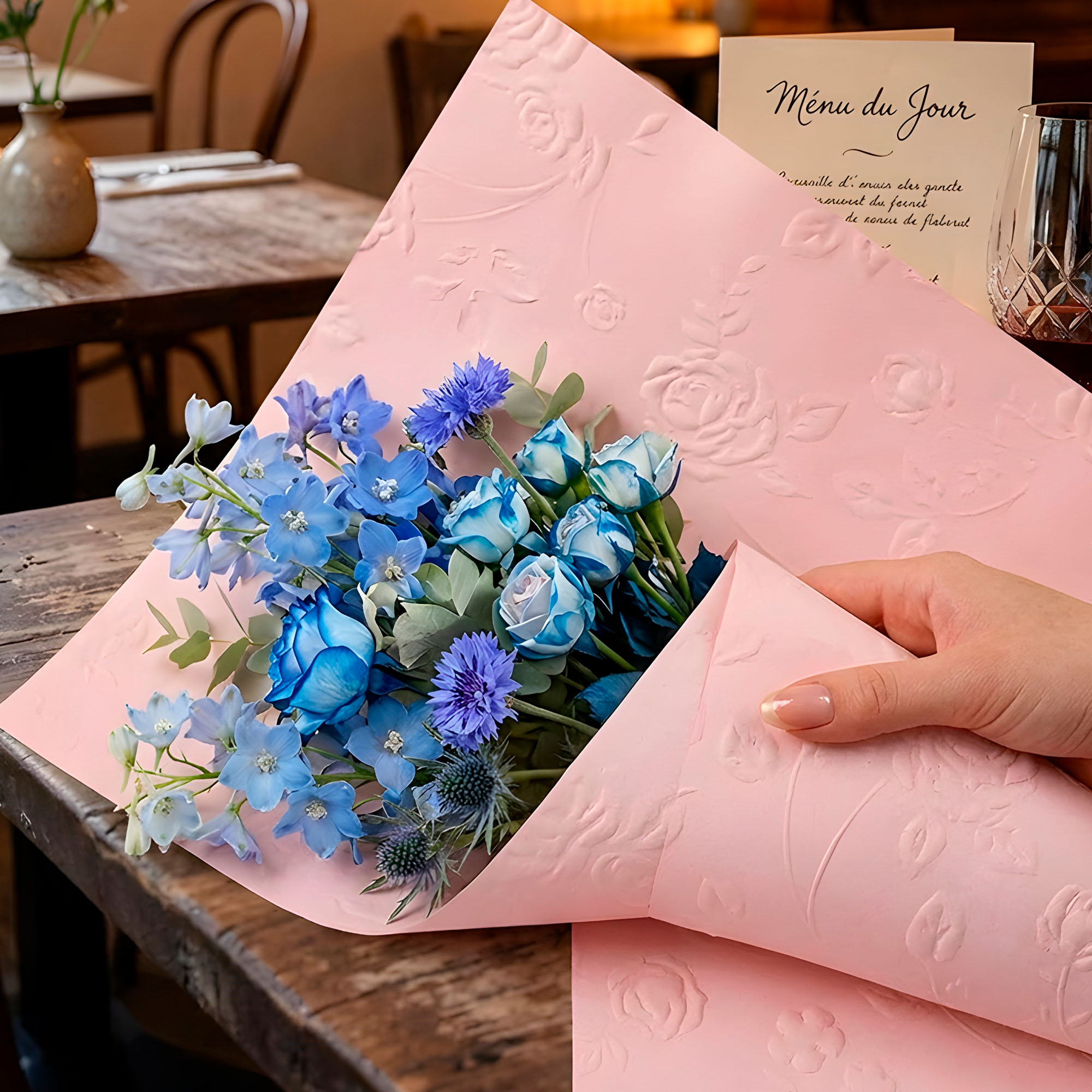 Papel Arreglos Florales Rosas 50X50CM Relieve 3D Regalo 10u 9