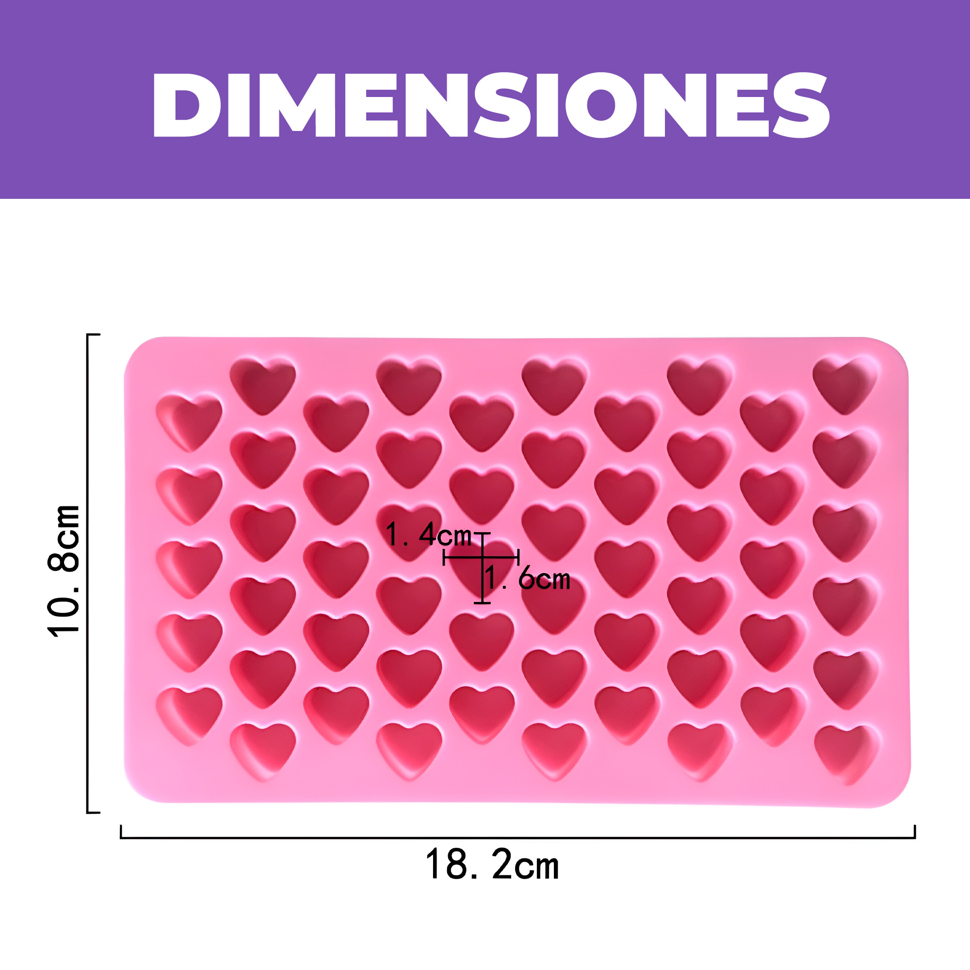 Molde Silicona Jabón Corazones 55 Ranuras 18.2 X 10.8CM 2