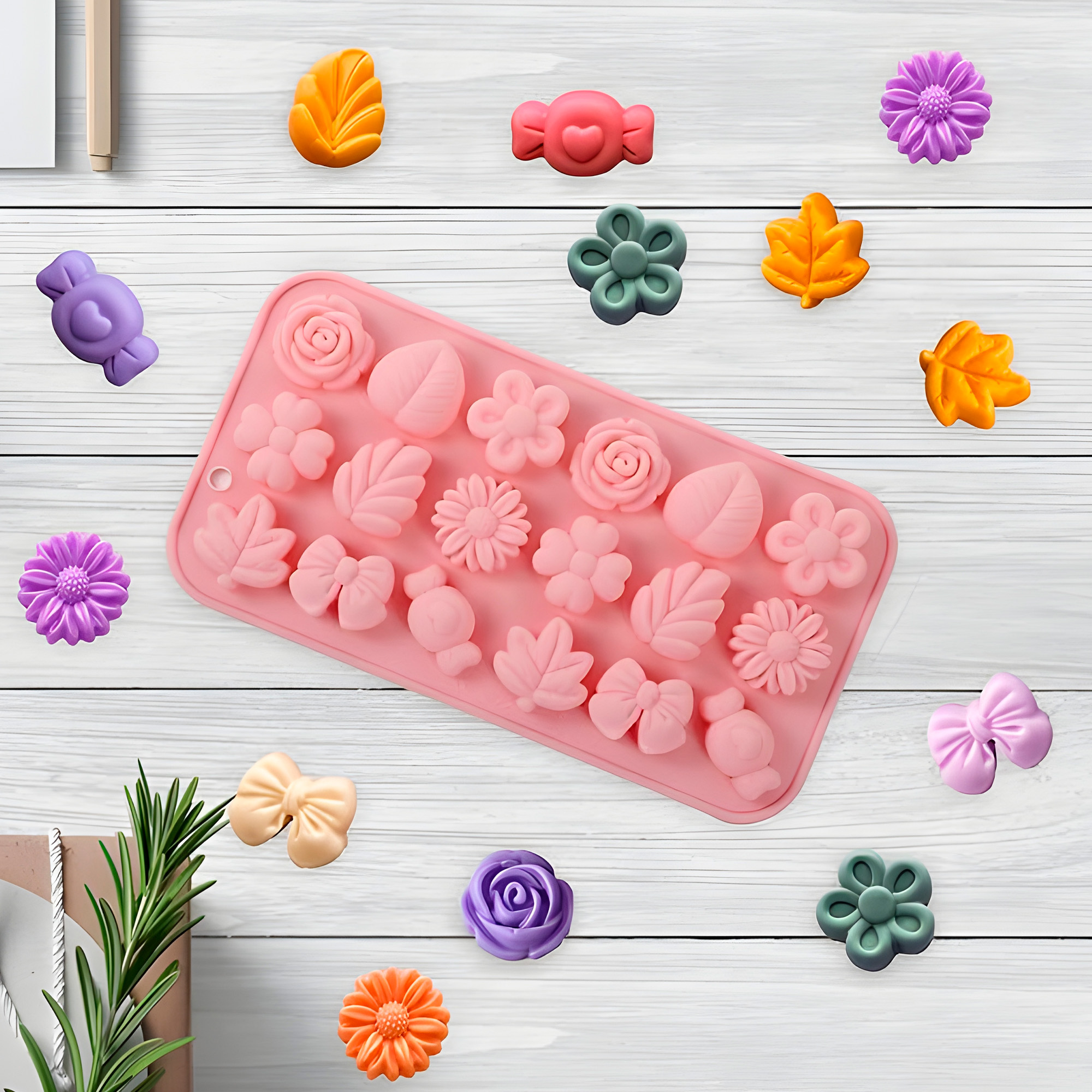Molde Silicona Jabón Flores Variadas 18 Ranuras 20.6 CM 8