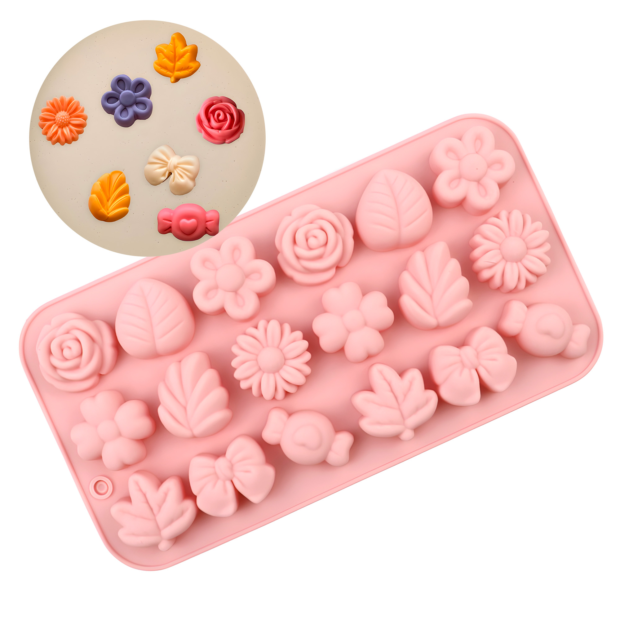 Molde Silicona Jabón Flores Variadas 18 Ranuras 20.6 CM 1