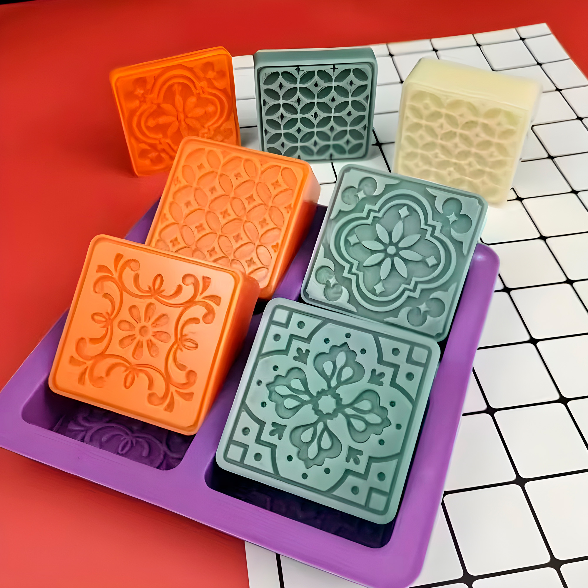 Molde Silicona Jabón Estilo Arabe Artesanal 4 Ranuras 17.3CM 3