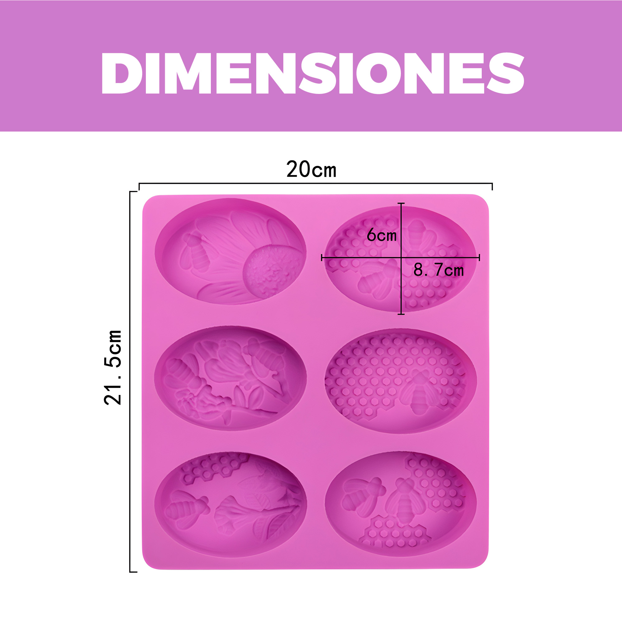 Molde Silicona Jabón Abejas Artesanal 6 Ranuras 21.5 X 20 CM 2
