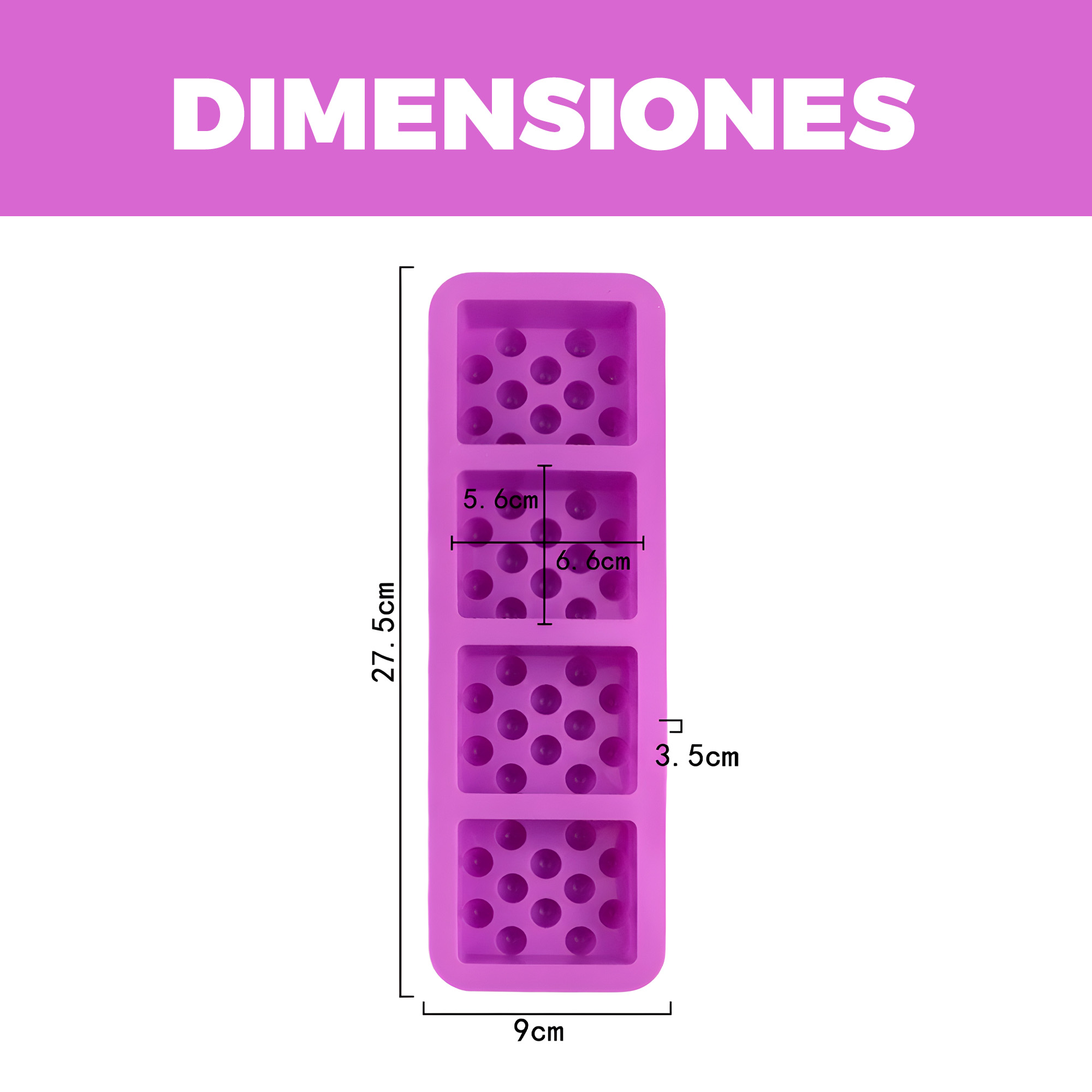 Molde Silicona Jabón Cuadrado Masajes 4 Ranuras 27.5 X 9CM 2