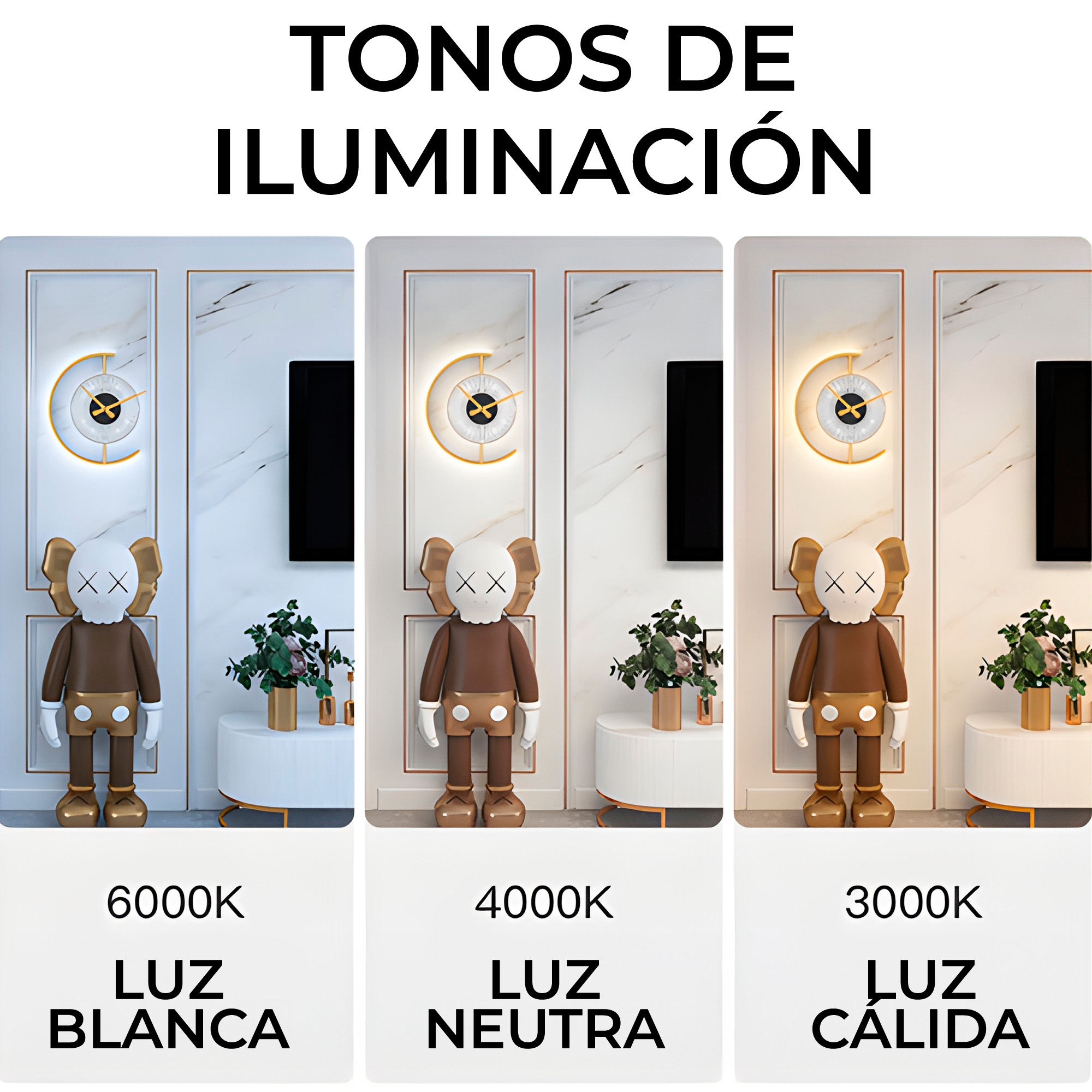 Lámpara Pared Reloj Dorado Dormitorio Sala de Estar 3 Colores 35 X 4 X 40 CM 4