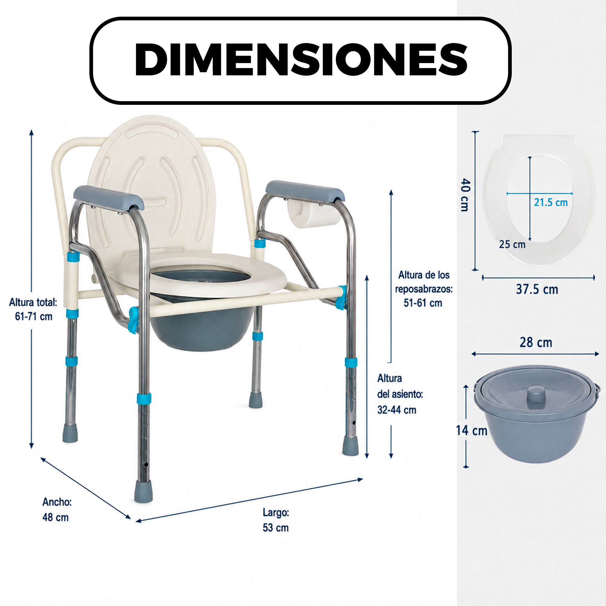 Silla De Baño Wc Inodoro Portátil Y Plegable 3 En 1 Con Tapa 2